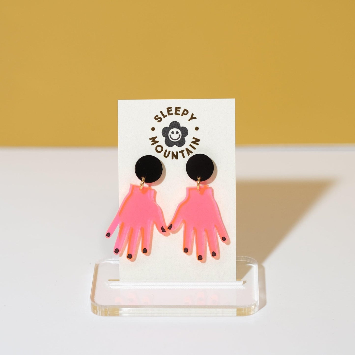 Neon Pink Hands Dangle Earrings - Sleepy Mountain