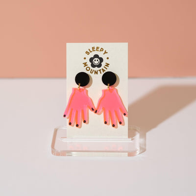 Neon Pink Hands Dangle Earrings - Sleepy Mountain