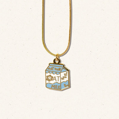 Oat Milk Carton Charm Necklace - Sleepy Mountain