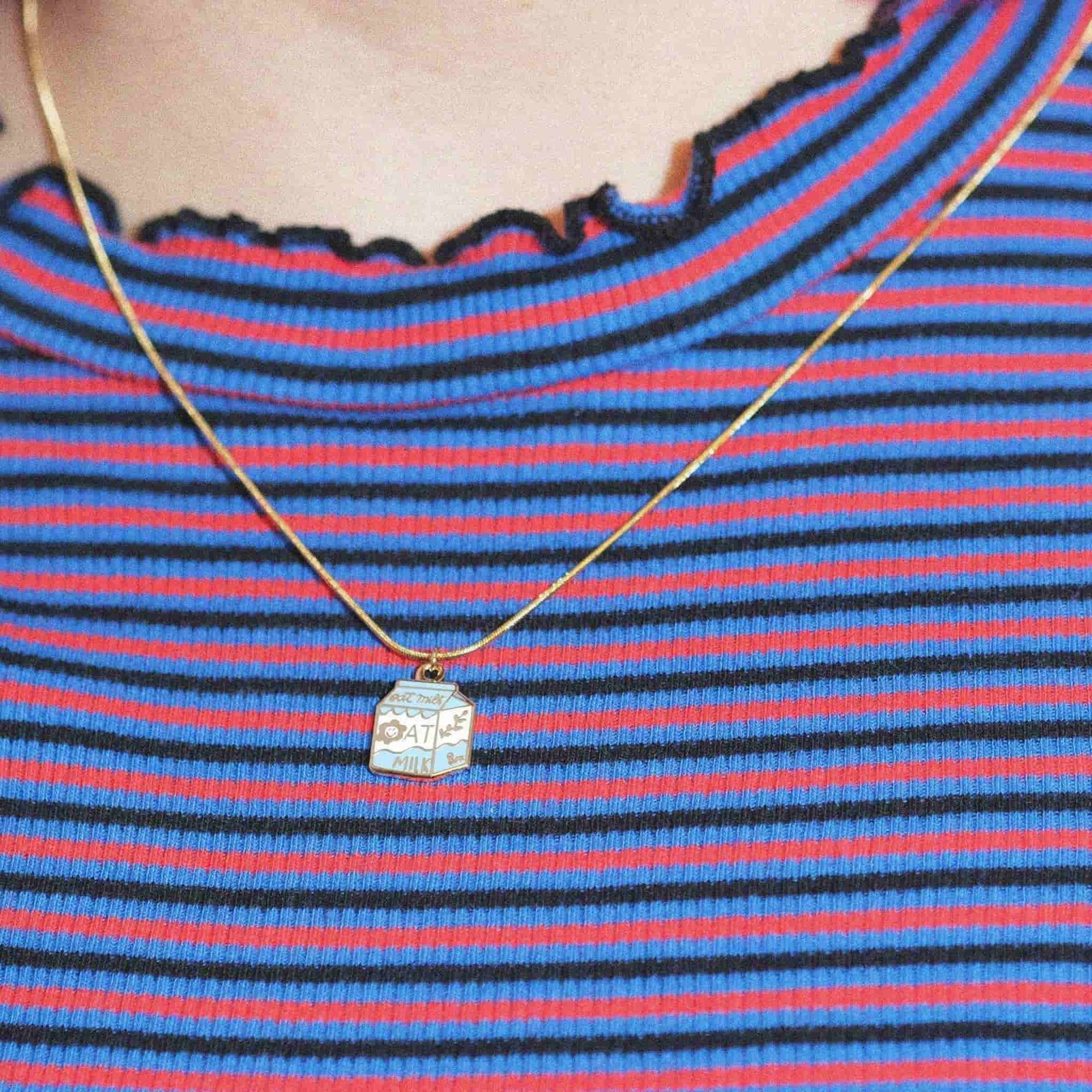 Oat Milk Carton Charm Necklace - Sleepy Mountain