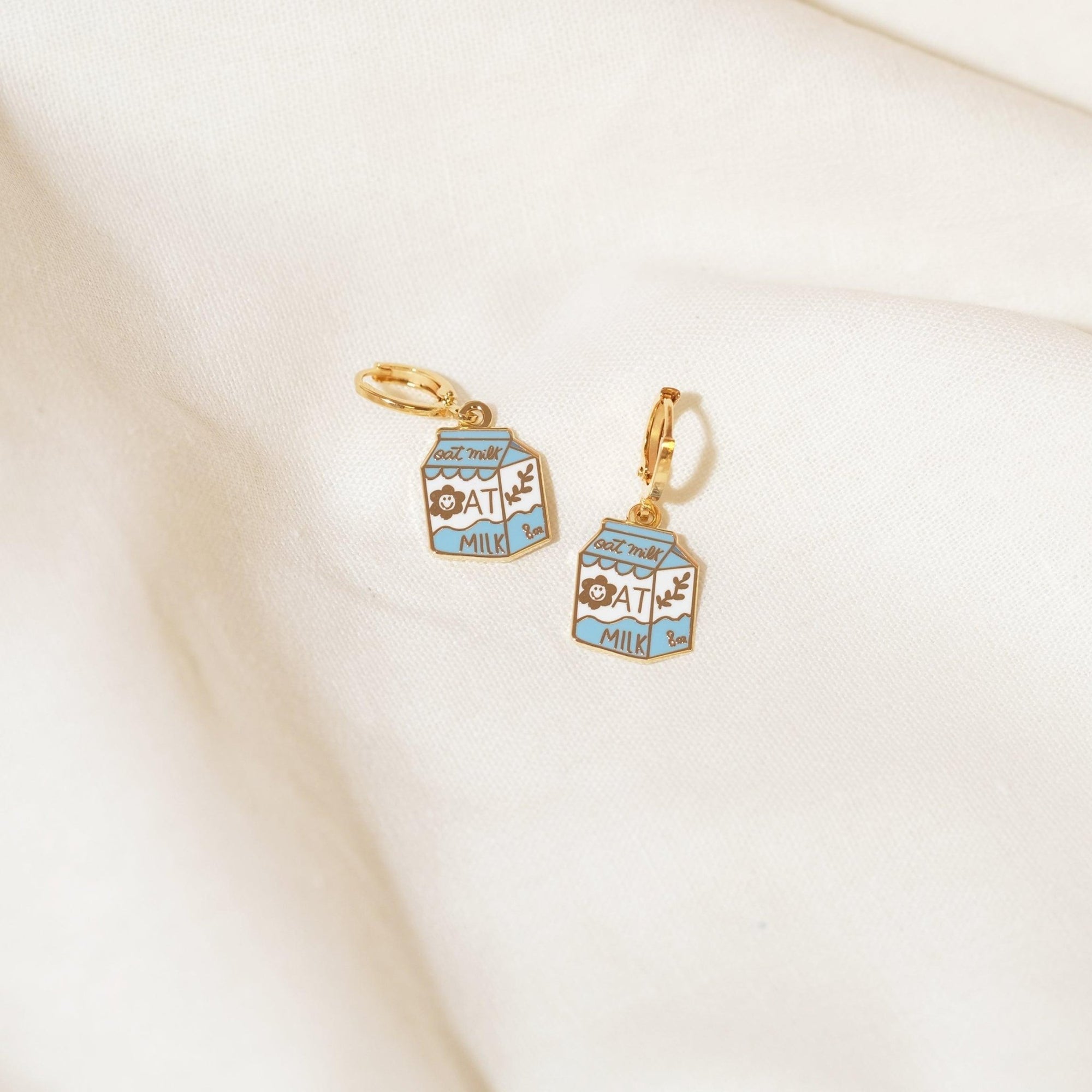 Oat Milk Carton Huggie Hoop Earrings - Sleepy Mountain