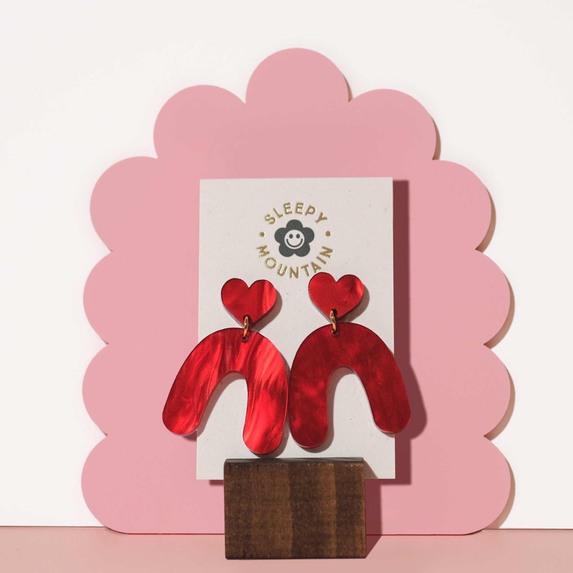Organic Heart Arch Dangle Earrings in Love Potion - Sleepy Mountain