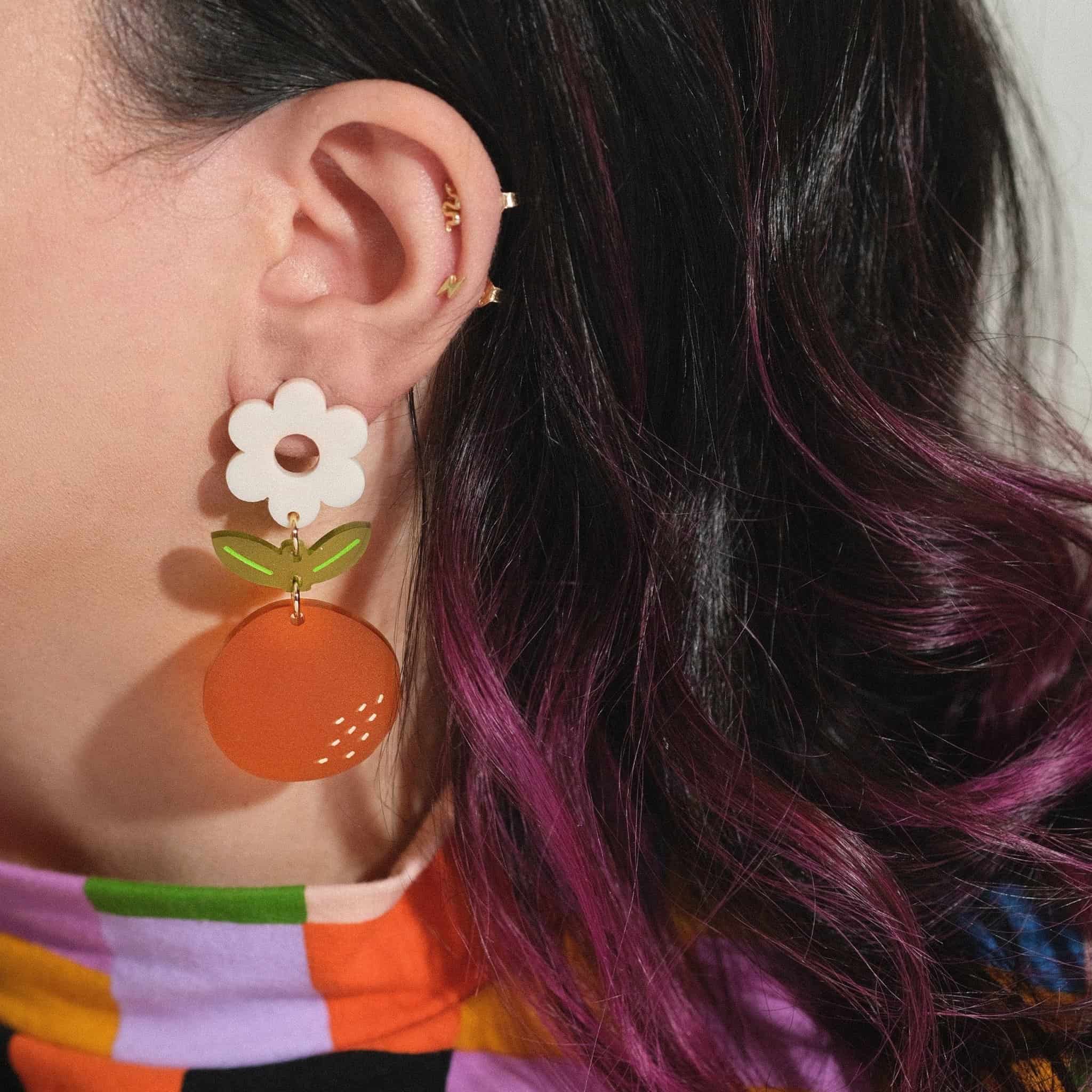 Pastel Orange Blossom Dangle Earrings - Sleepy Mountain
