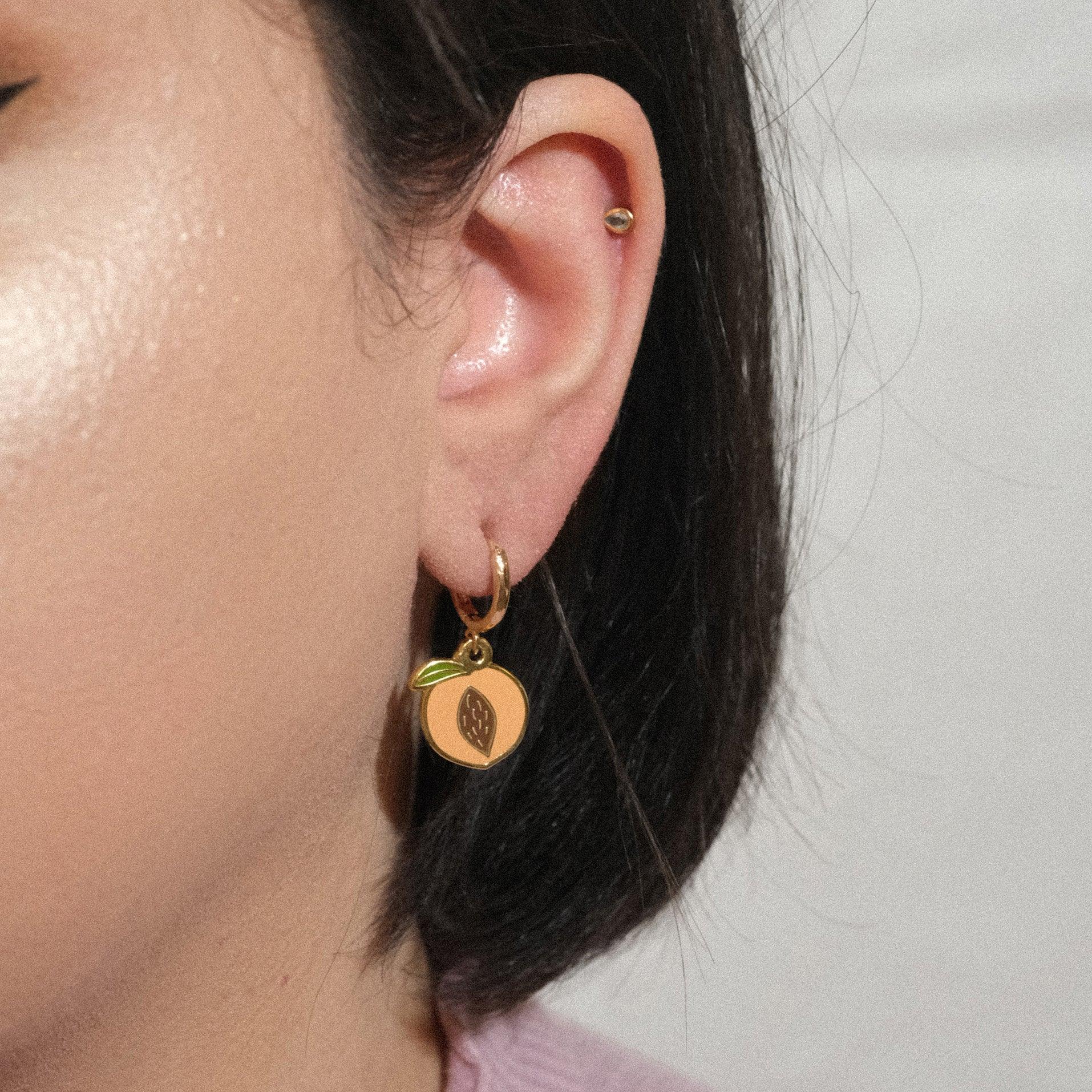 Peach Pit Huggie Hoop Earrings - Sleepy Mountain