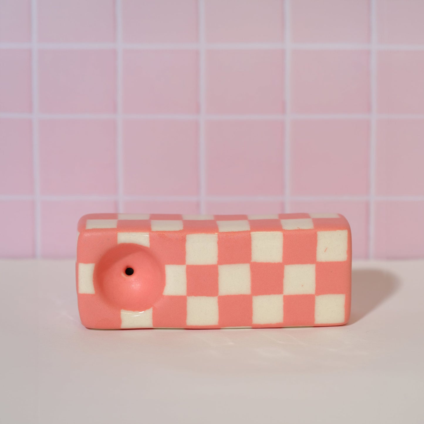 Pink checkered porcelain rectangle - Sleepy Mountain