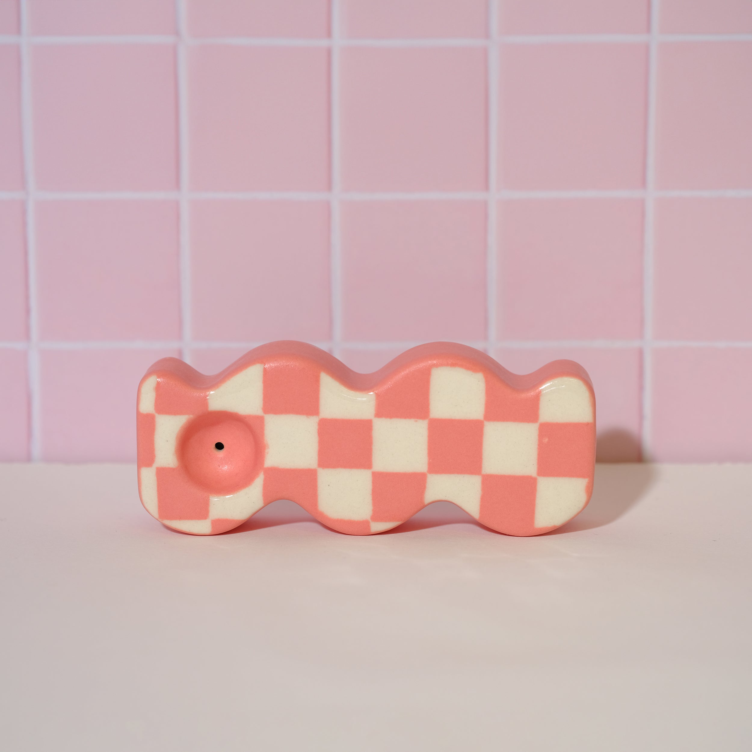 Pink checkered porcelain squiggle - Sleepy Mountain