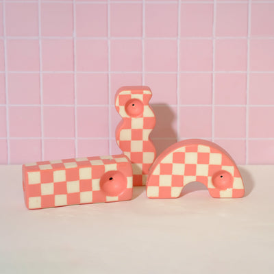 Pink checkered porcelain squiggle - Sleepy Mountain