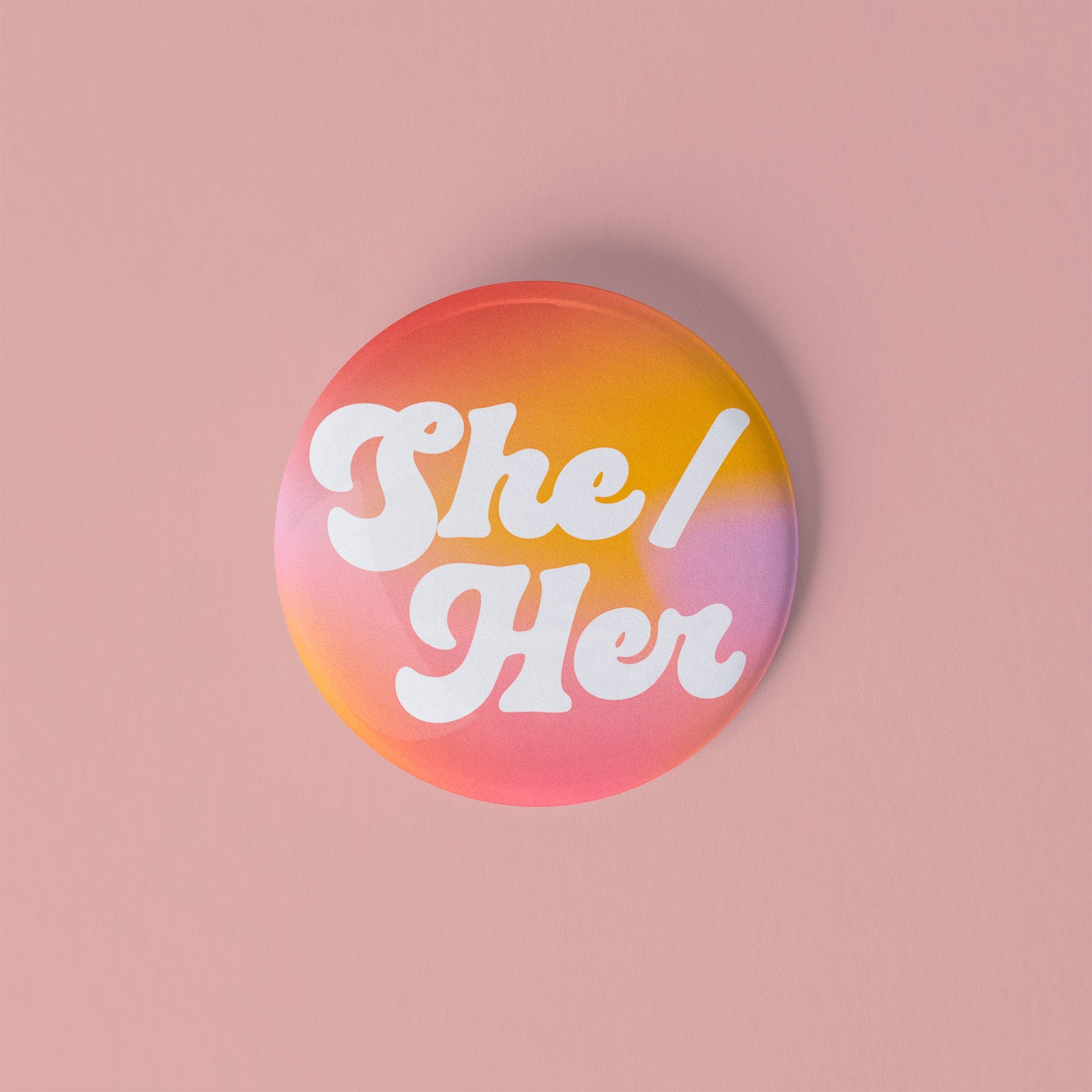 Pronoun Pinback Button - She/Her - Sleepy Mountain