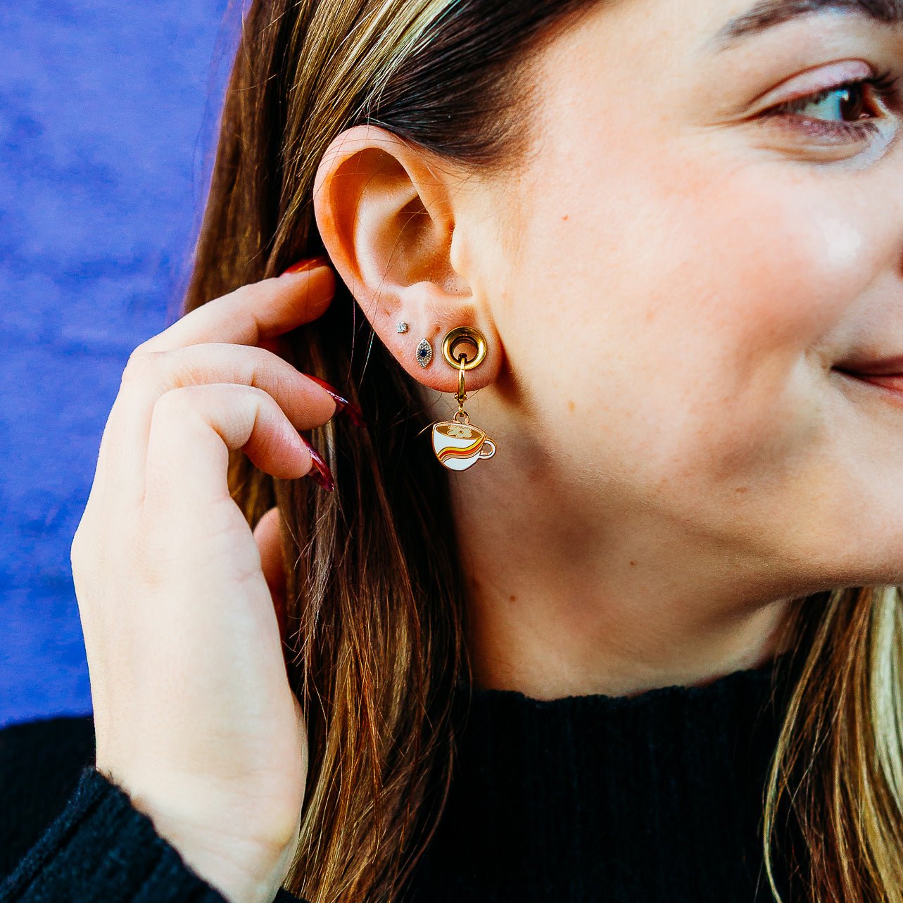 Rainbow Coffee Latte Cup Huggie Hoop Earrings - Sleepy Mountain