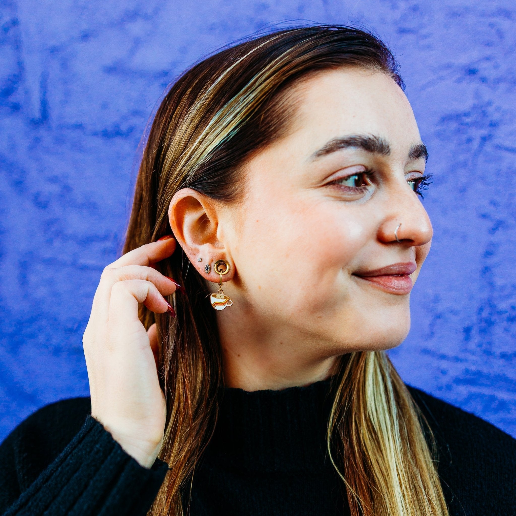 Rainbow Coffee Latte Cup Huggie Hoop Earrings - Sleepy Mountain