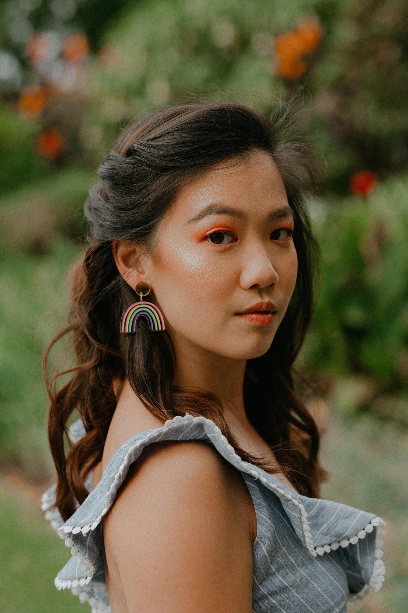 Rainbow Dangle Earrings - Clear and Gold - Sleepy Mountain