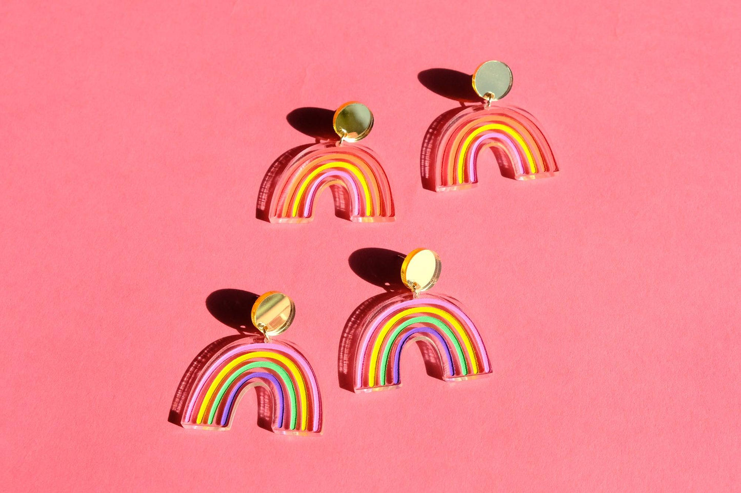 Rainbow Dangle Earrings - Clear and Gold - Sleepy Mountain