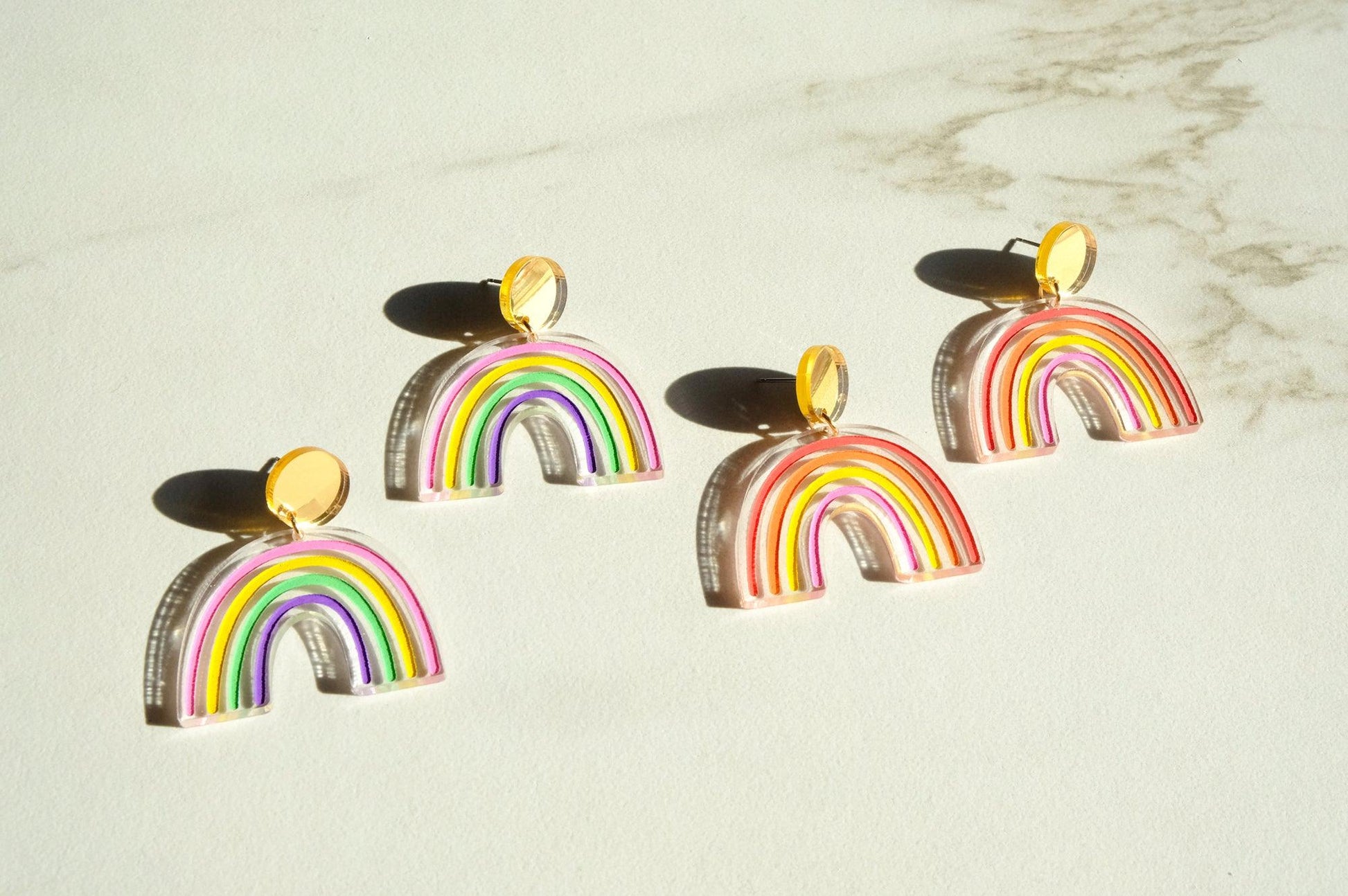 Rainbow Dangle Earrings - Clear and Gold - Sleepy Mountain