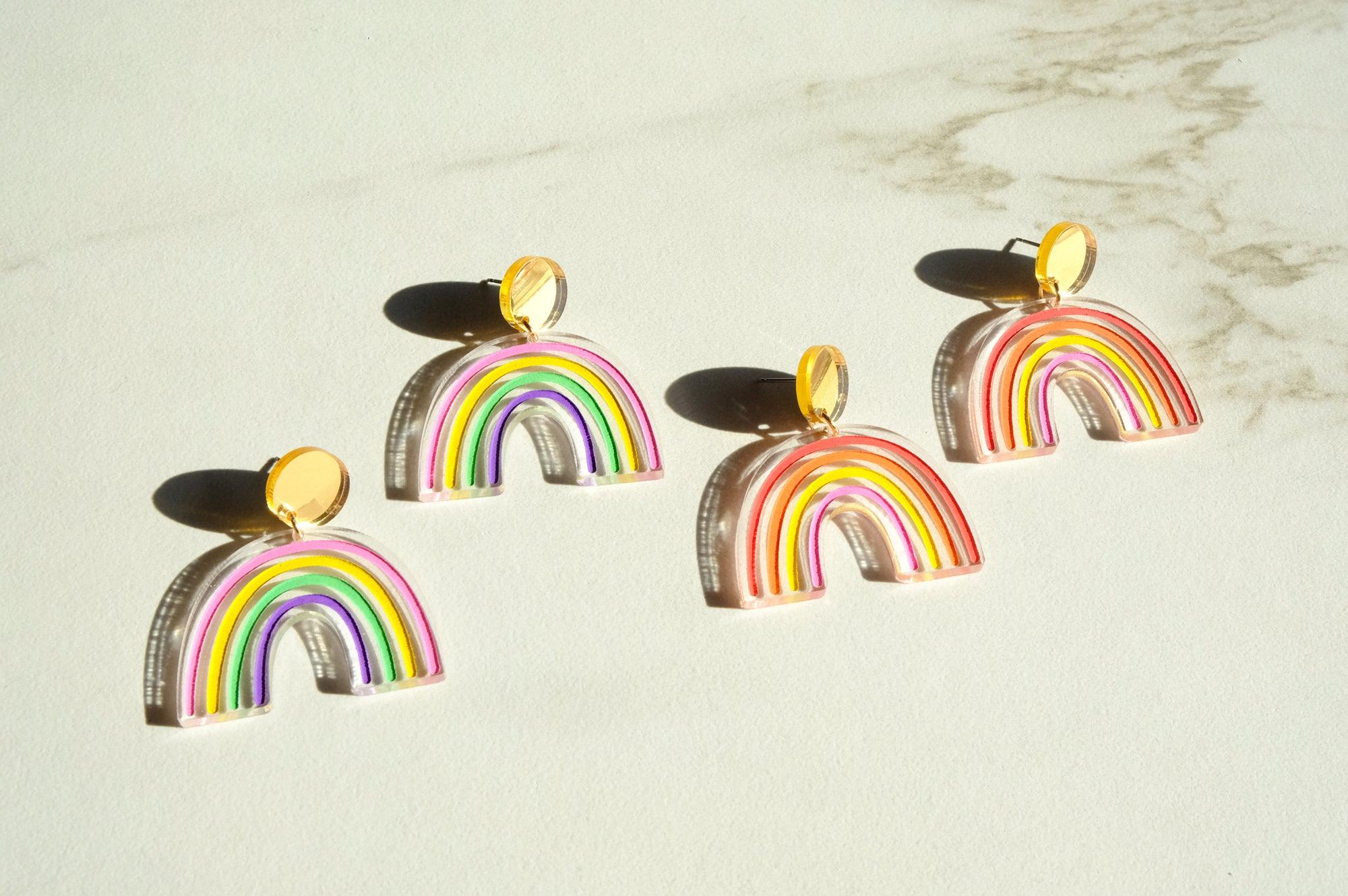 Rainbow Dangle Earrings - Clear and Gold - Sleepy Mountain