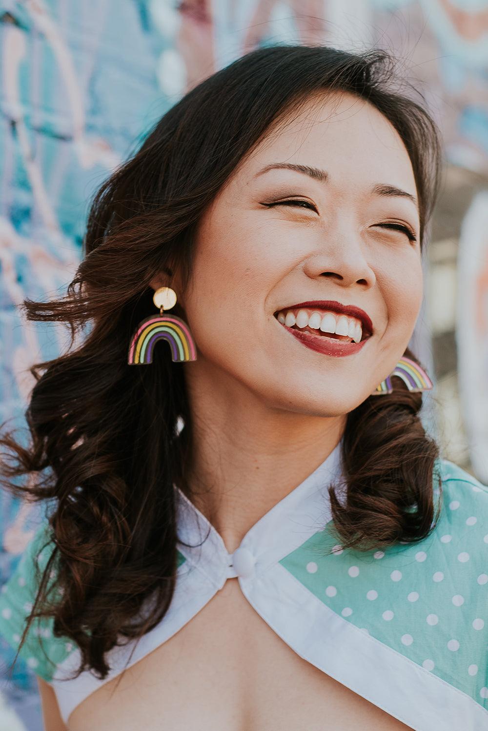 Rainbow Dangle Earrings - Clear and Gold - Sleepy Mountain
