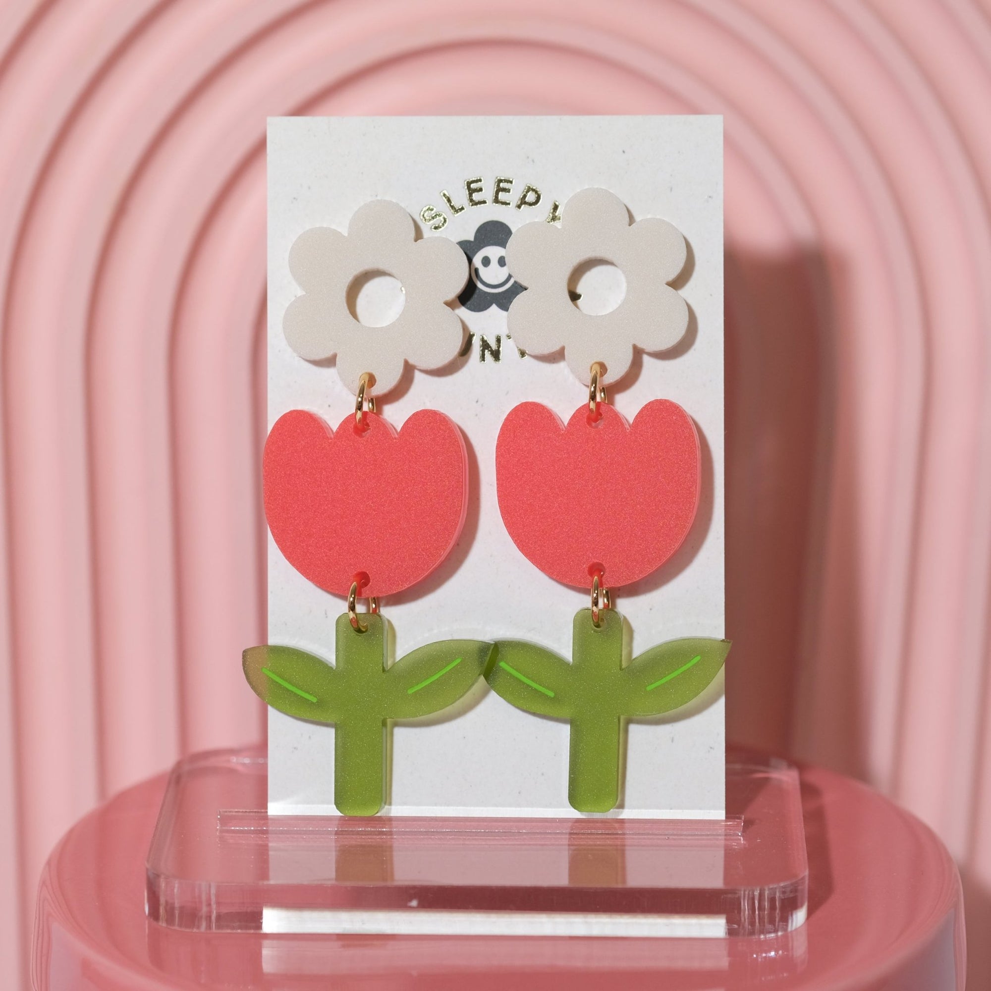 Red Tulip Dangle Earrings - Sleepy Mountain