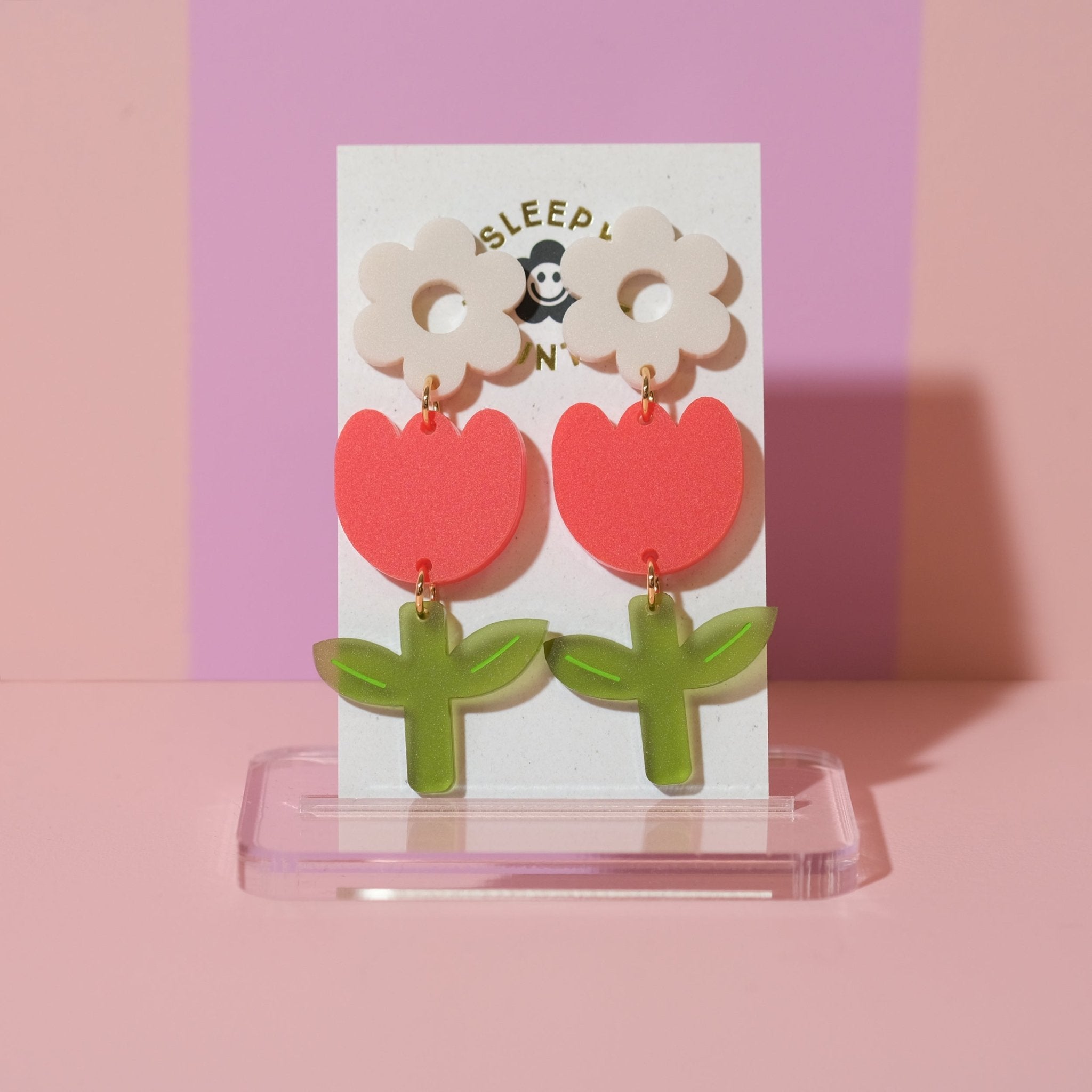 Red Tulip Dangle Earrings - Sleepy Mountain