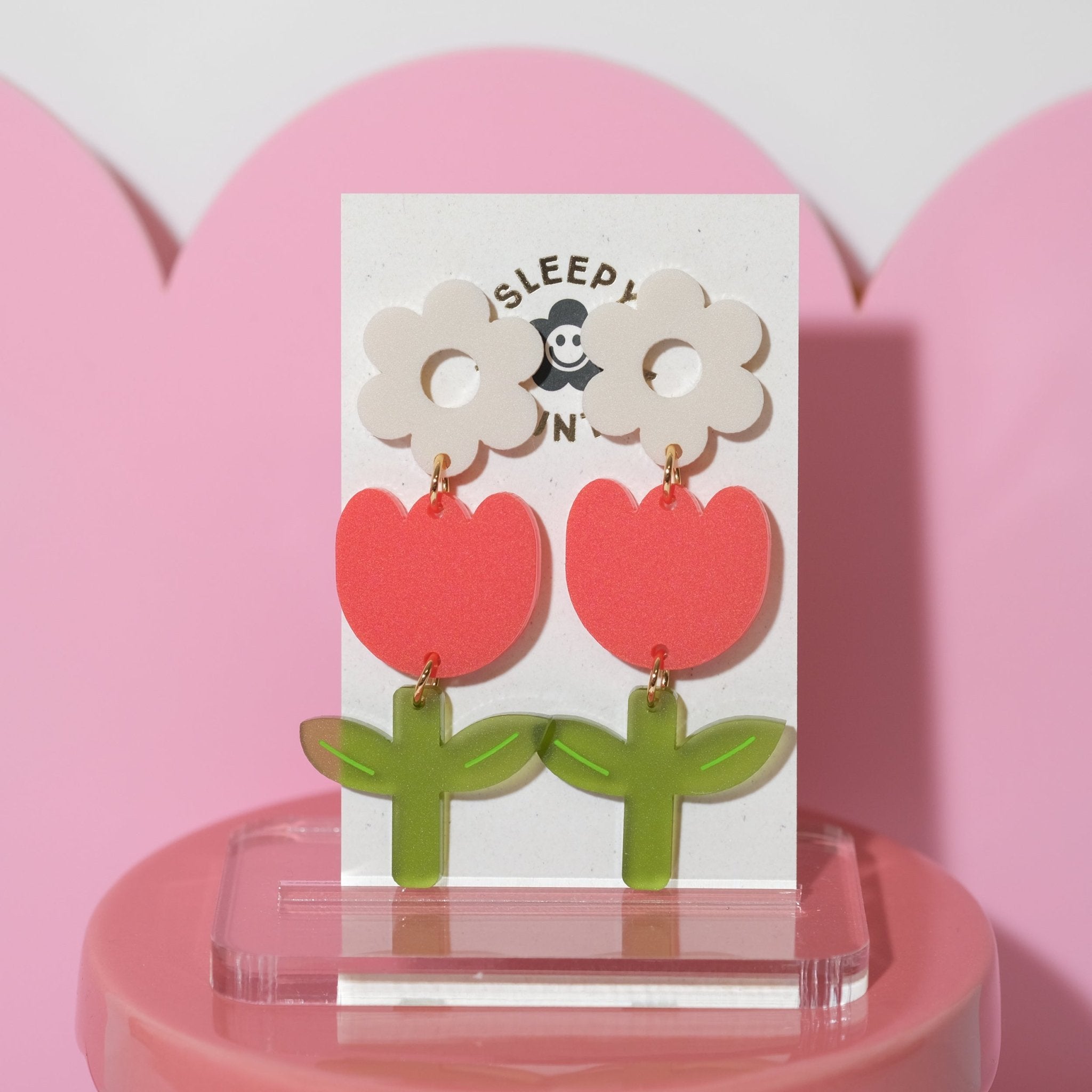 Red Tulip Dangle Earrings - Sleepy Mountain