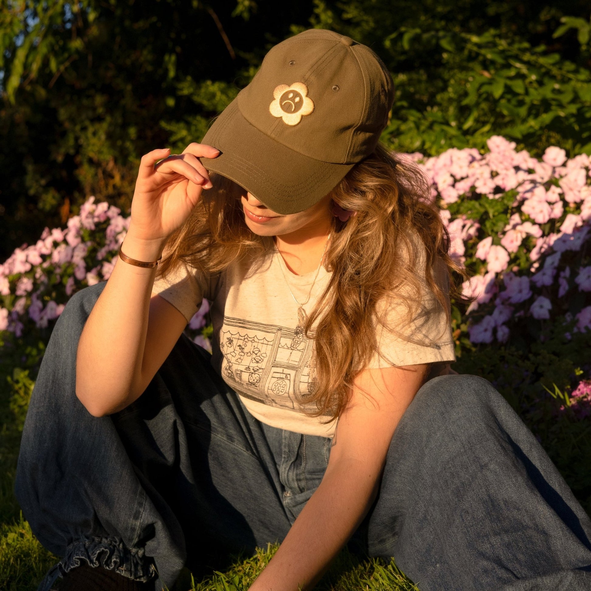 Sad Flower Olive Dad Hat - Sleepy Mountain