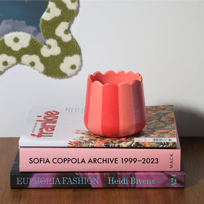 Scalloped Ceramic Planter – Cherry Red Stripes - Sleepy Mountain