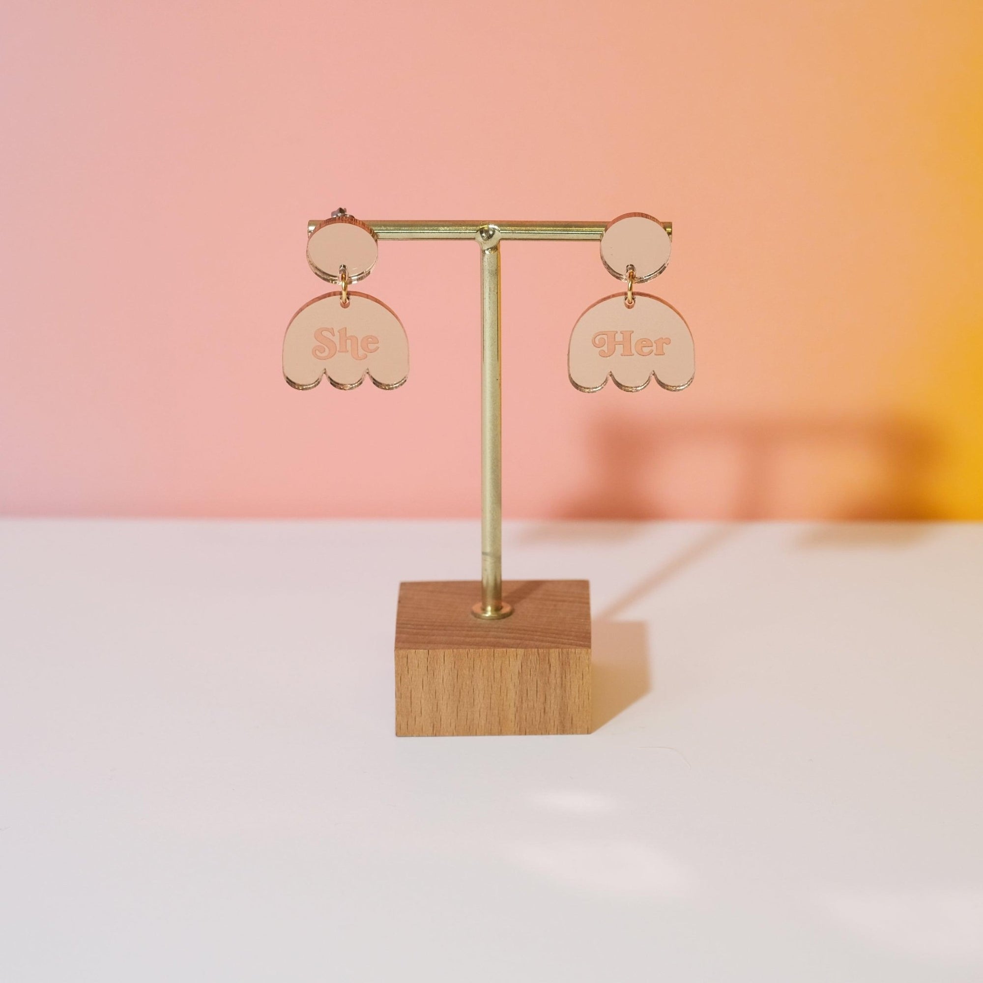 She/Her - Pronoun Dangle Earrings - Sleepy Mountain