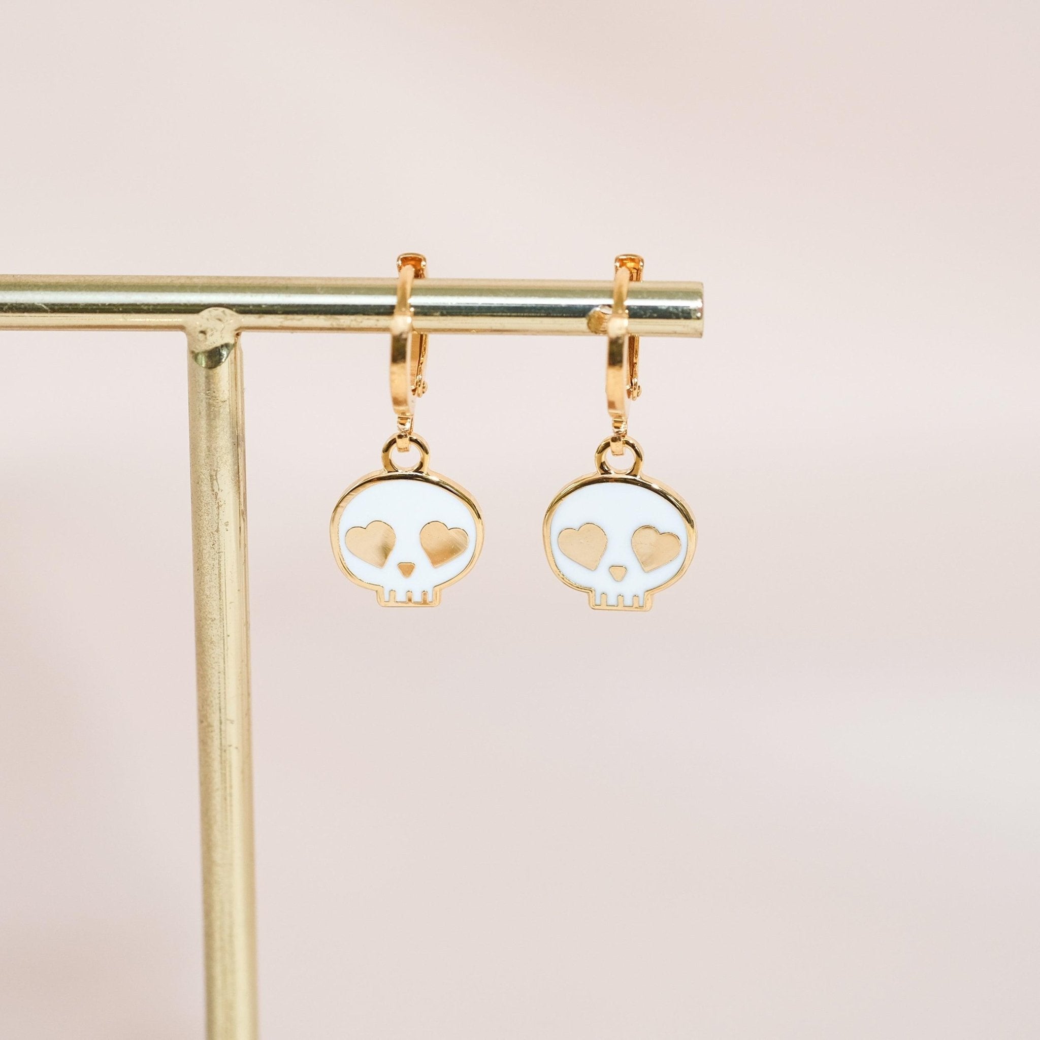 Skull Heart Eyes Huggie Hoop Earrings - Sleepy Mountain