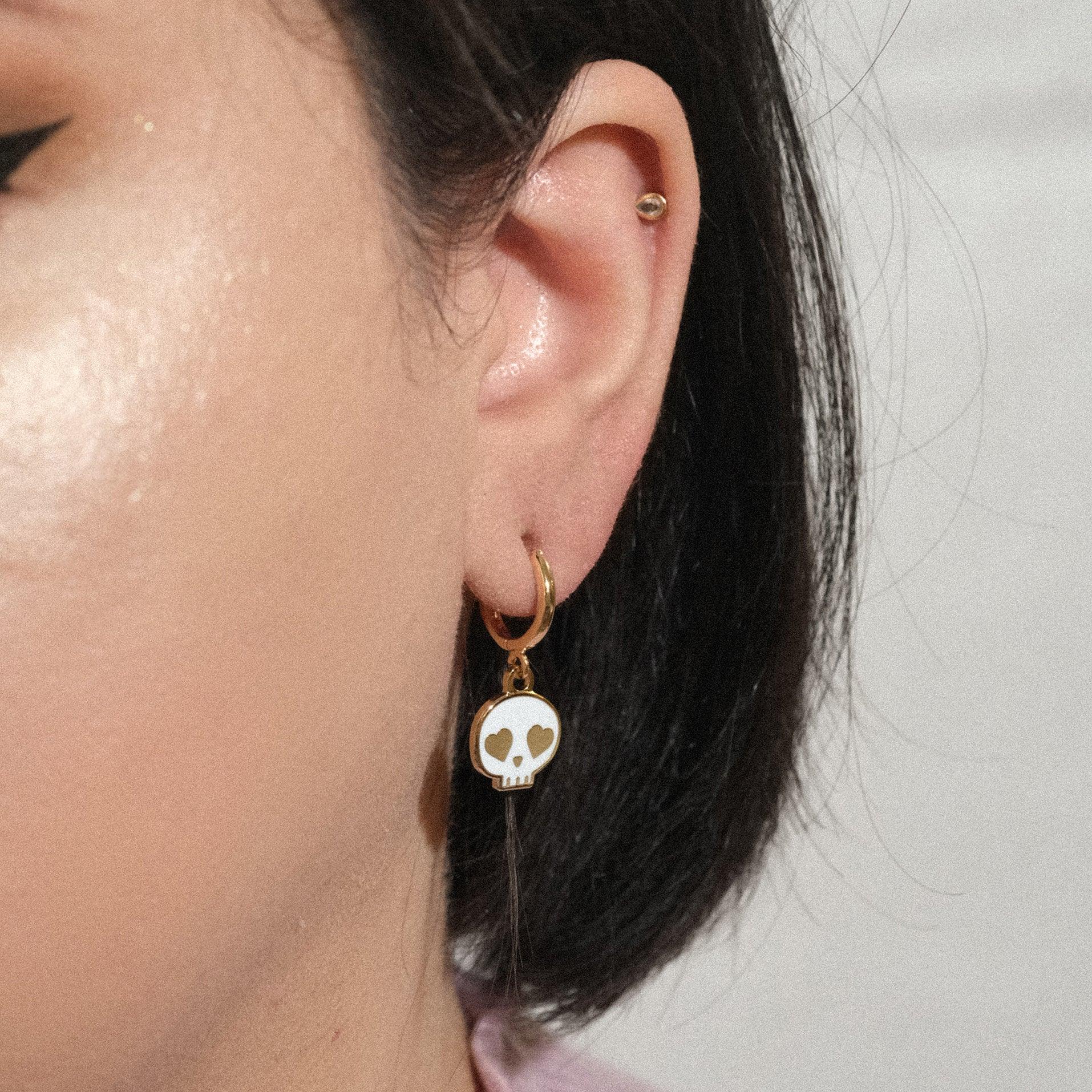 Skull Heart Eyes Huggie Hoop Earrings - Sleepy Mountain