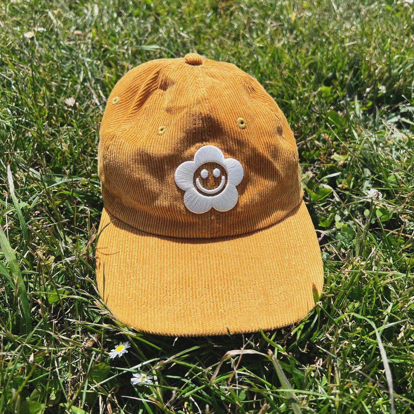 Smiley Flower Yellow Corduroy Dad Hat - Sleepy Mountain