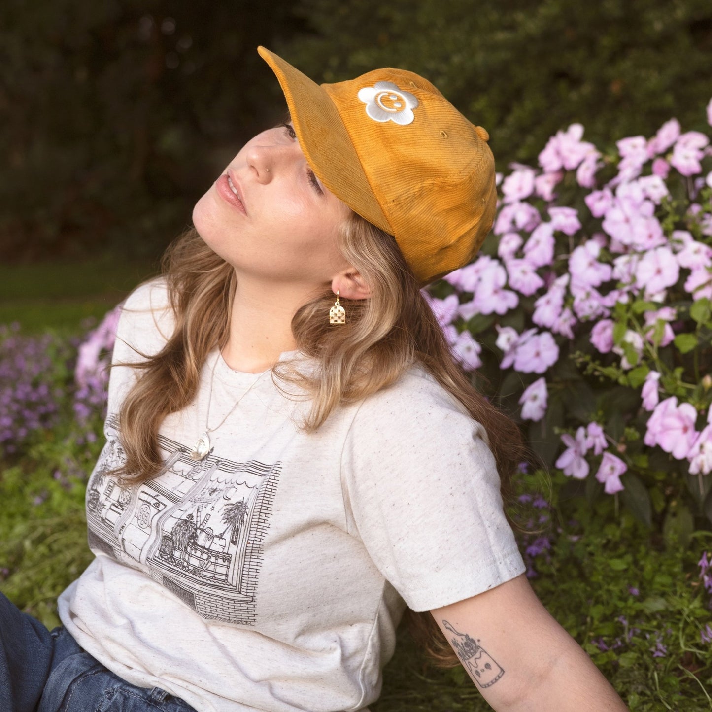 Smiley Flower Yellow Corduroy Dad Hat - Sleepy Mountain