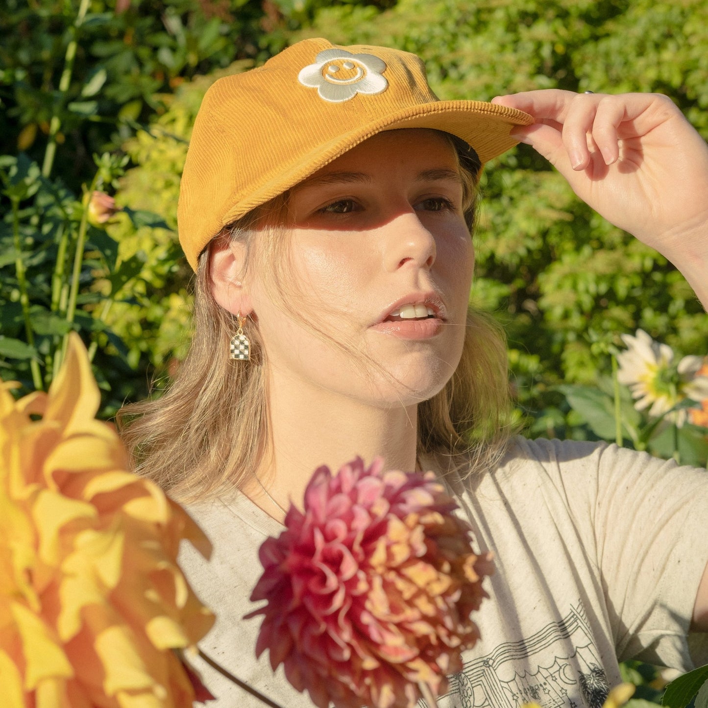 Smiley Flower Yellow Corduroy Dad Hat - Sleepy Mountain