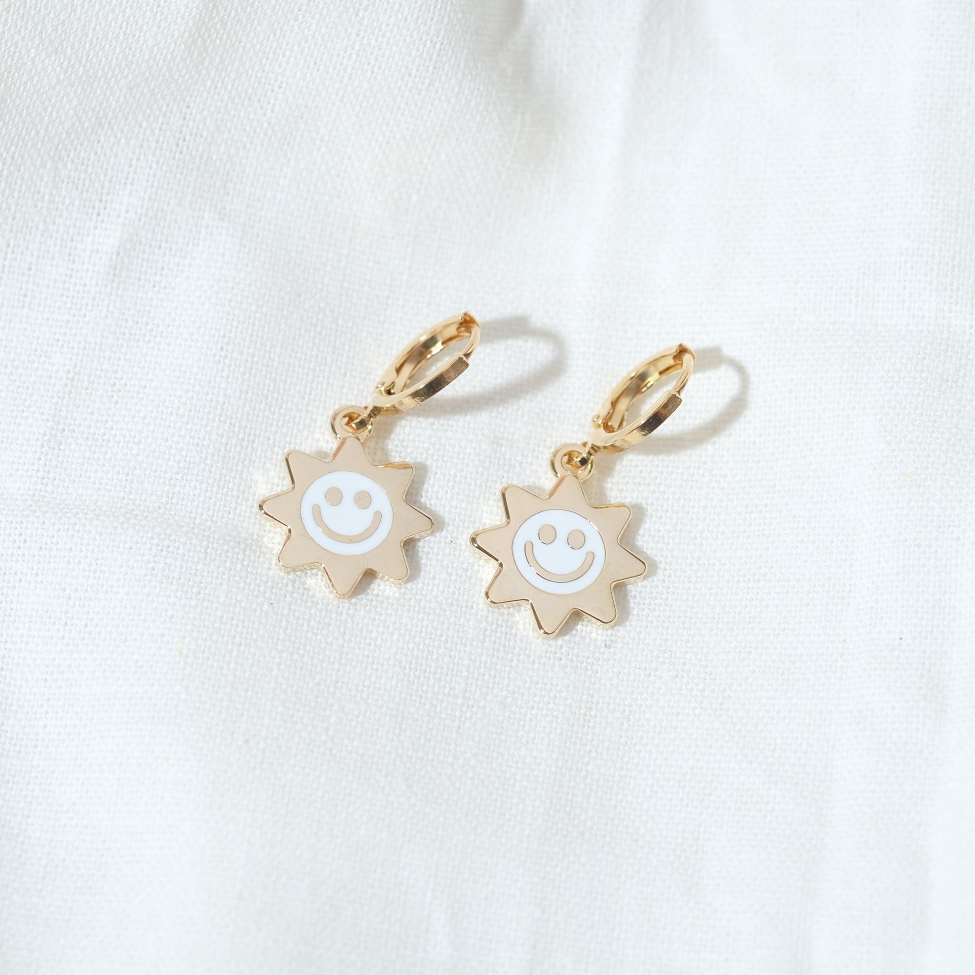 Smiley Sun Huggie Hoop Earrings - Sleepy Mountain