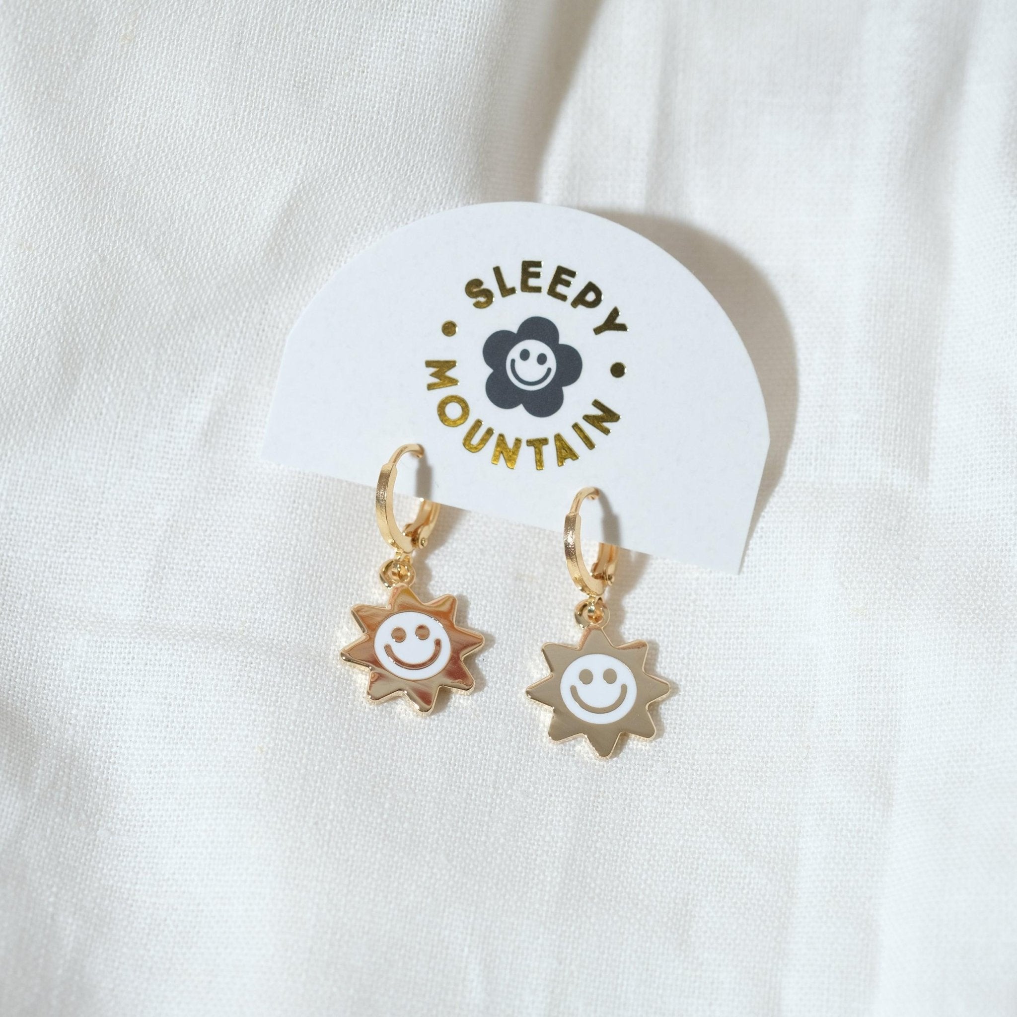 Smiley Sun Huggie Hoop Earrings - Sleepy Mountain