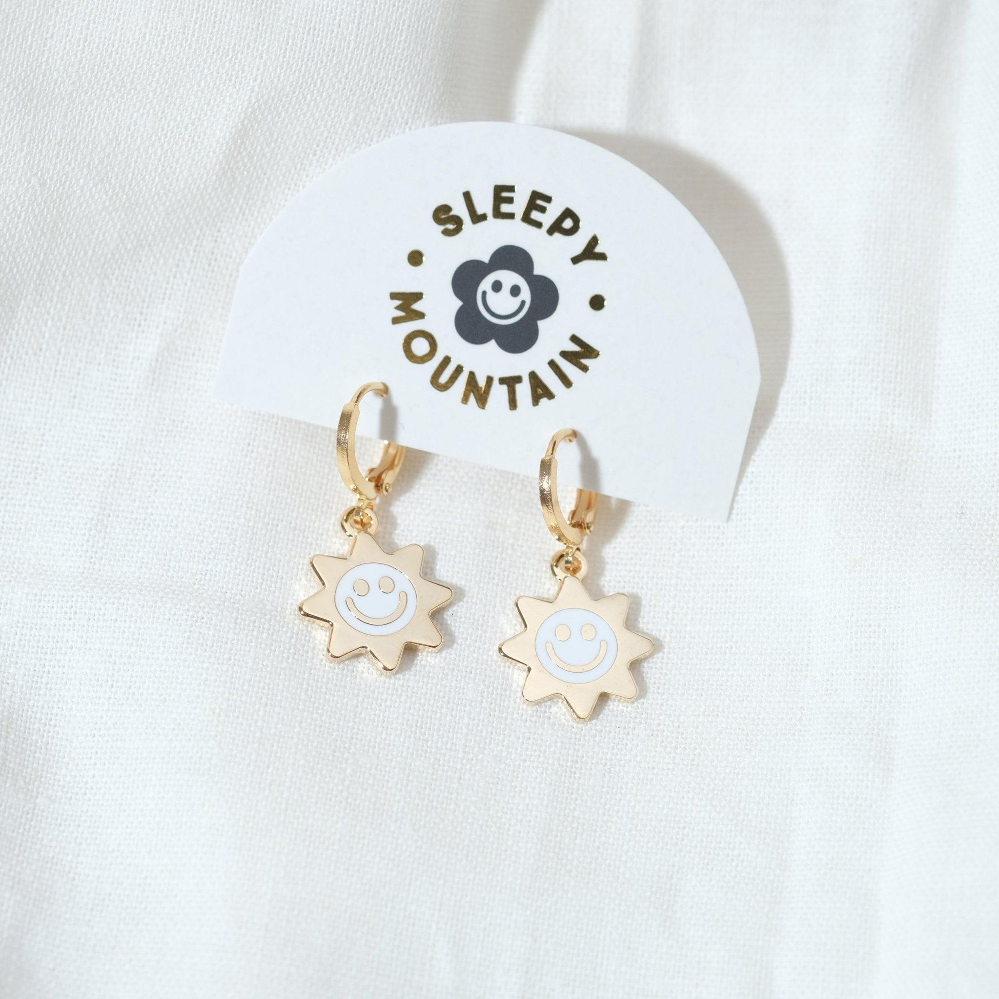 Smiley Sun Huggie Hoop Earrings - Sleepy Mountain