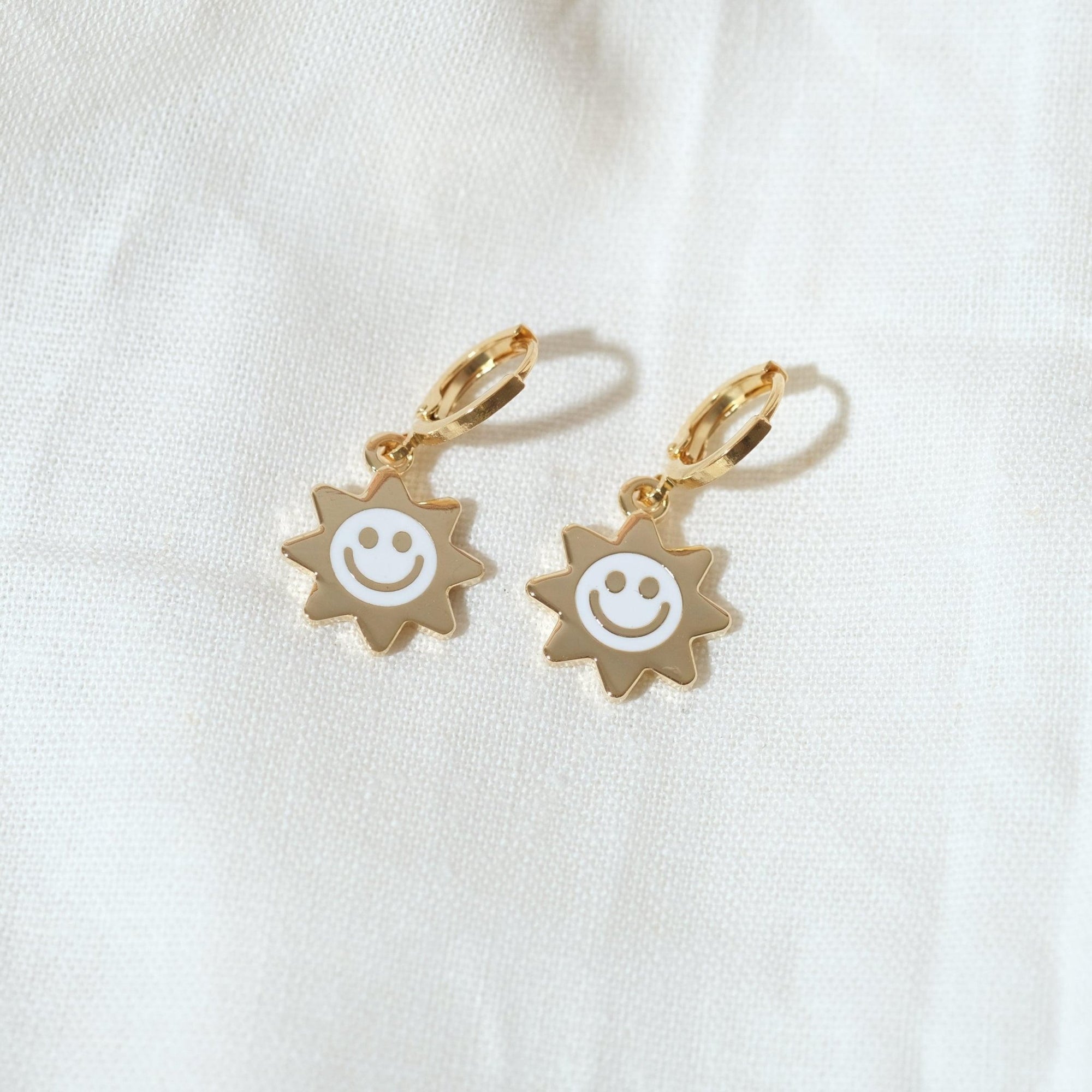 Smiley Sun Huggie Hoop Earrings - Sleepy Mountain