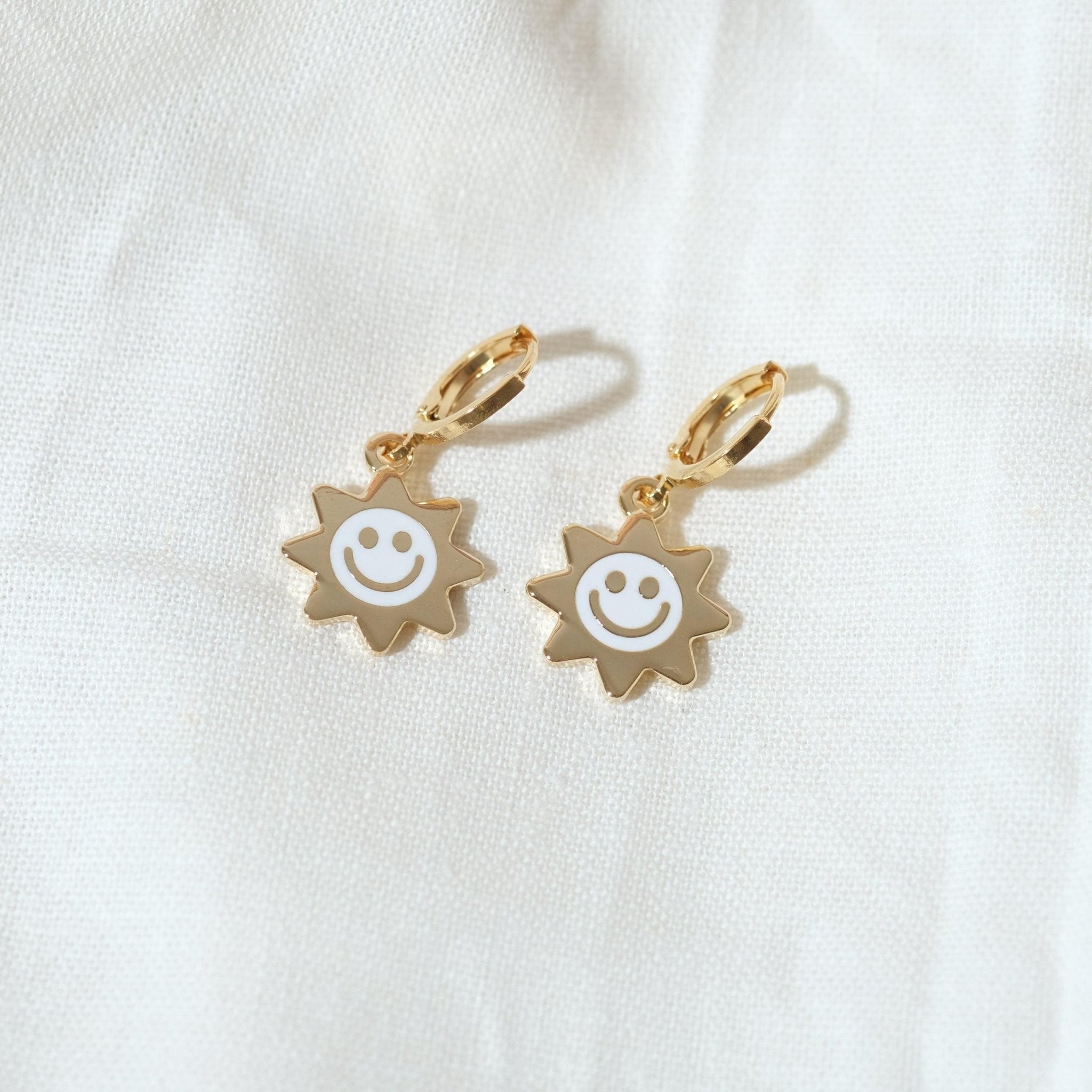 Smiley Sun Huggie Hoop Earrings - Sleepy Mountain