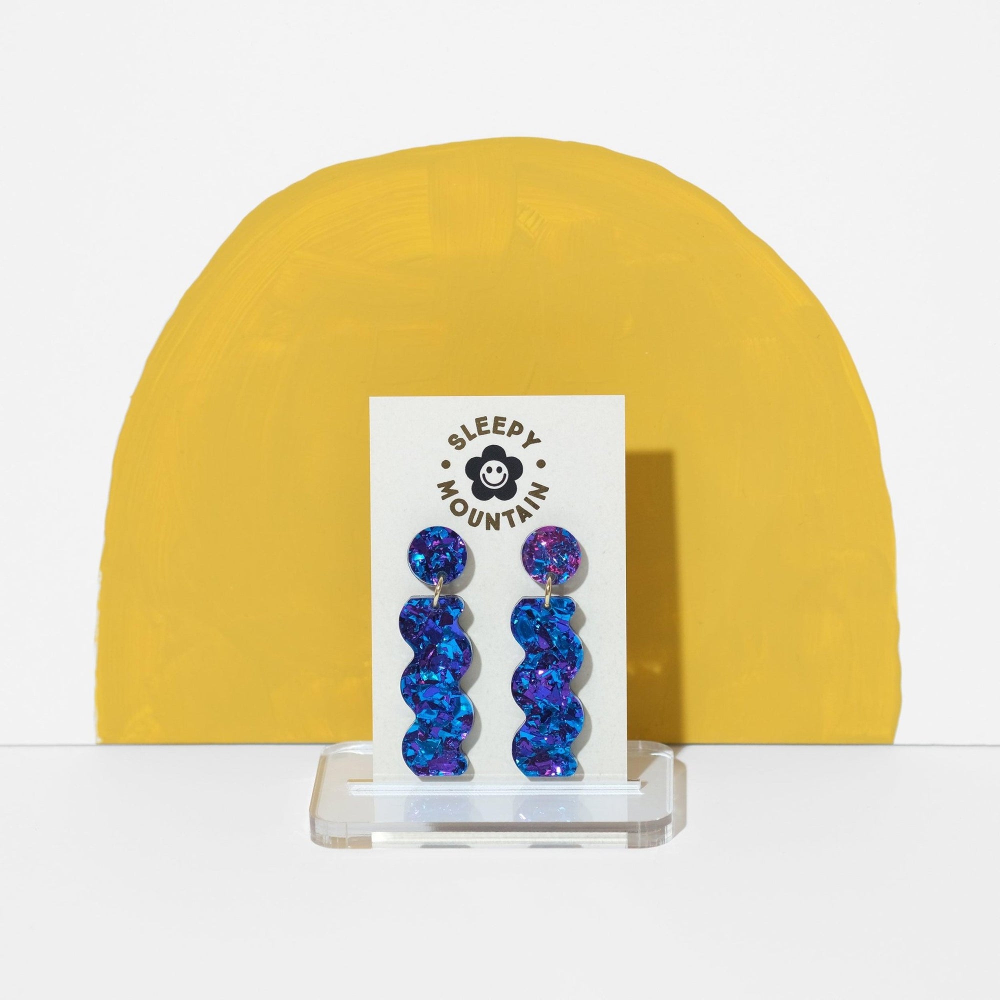 Squiggle Dangle Earrings in Blue Velvet - Sleepy Mountain