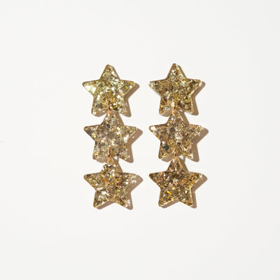 Star Chain Dangle Earrings - Champagne Gold Glitter - Sleepy Mountain