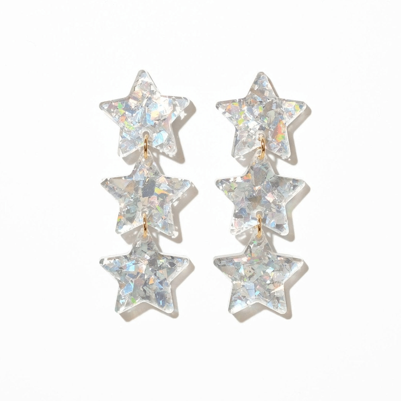 Star Chain Dangle Earrings - Iridescent Silver Glitter - Sleepy Mountain