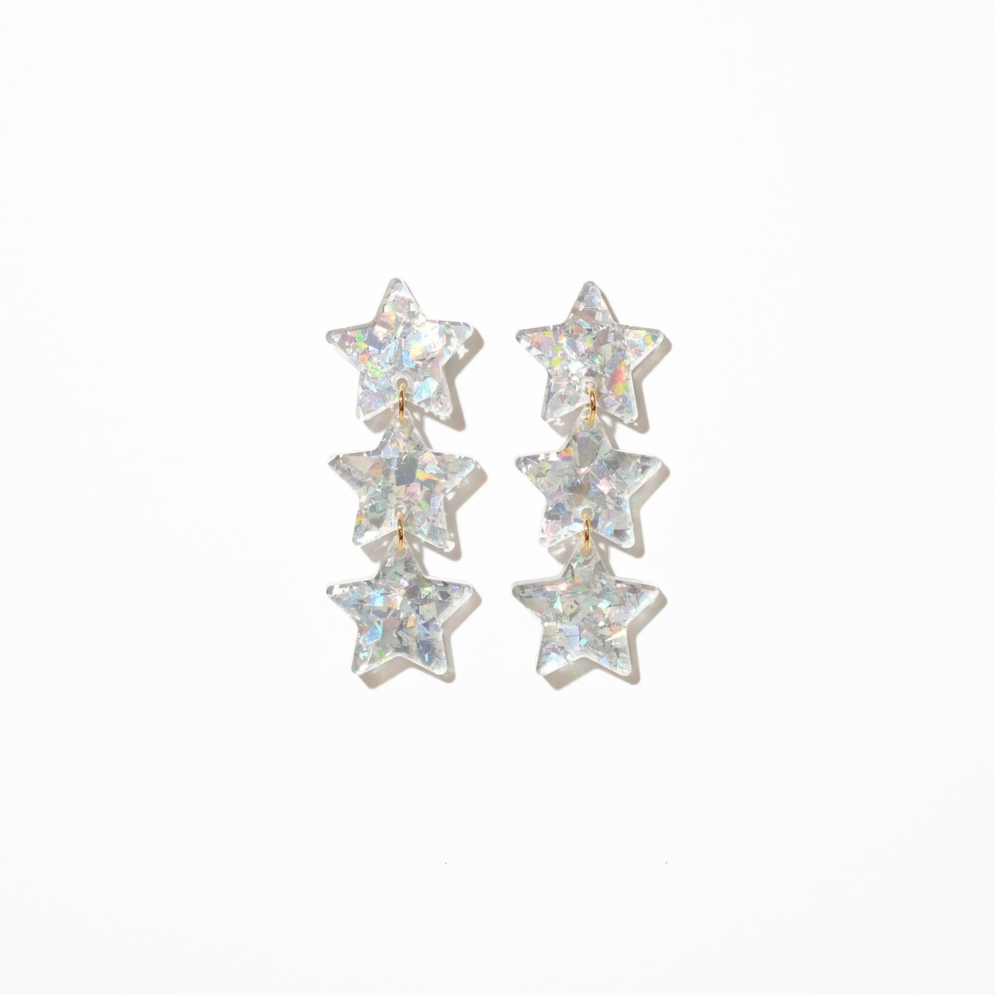 Star Chain Dangle Earrings - Iridescent Silver Glitter - Sleepy Mountain