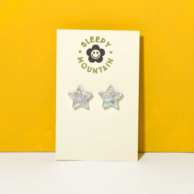 Star stud earrings iridescent silver glitter - Sleepy Mountain