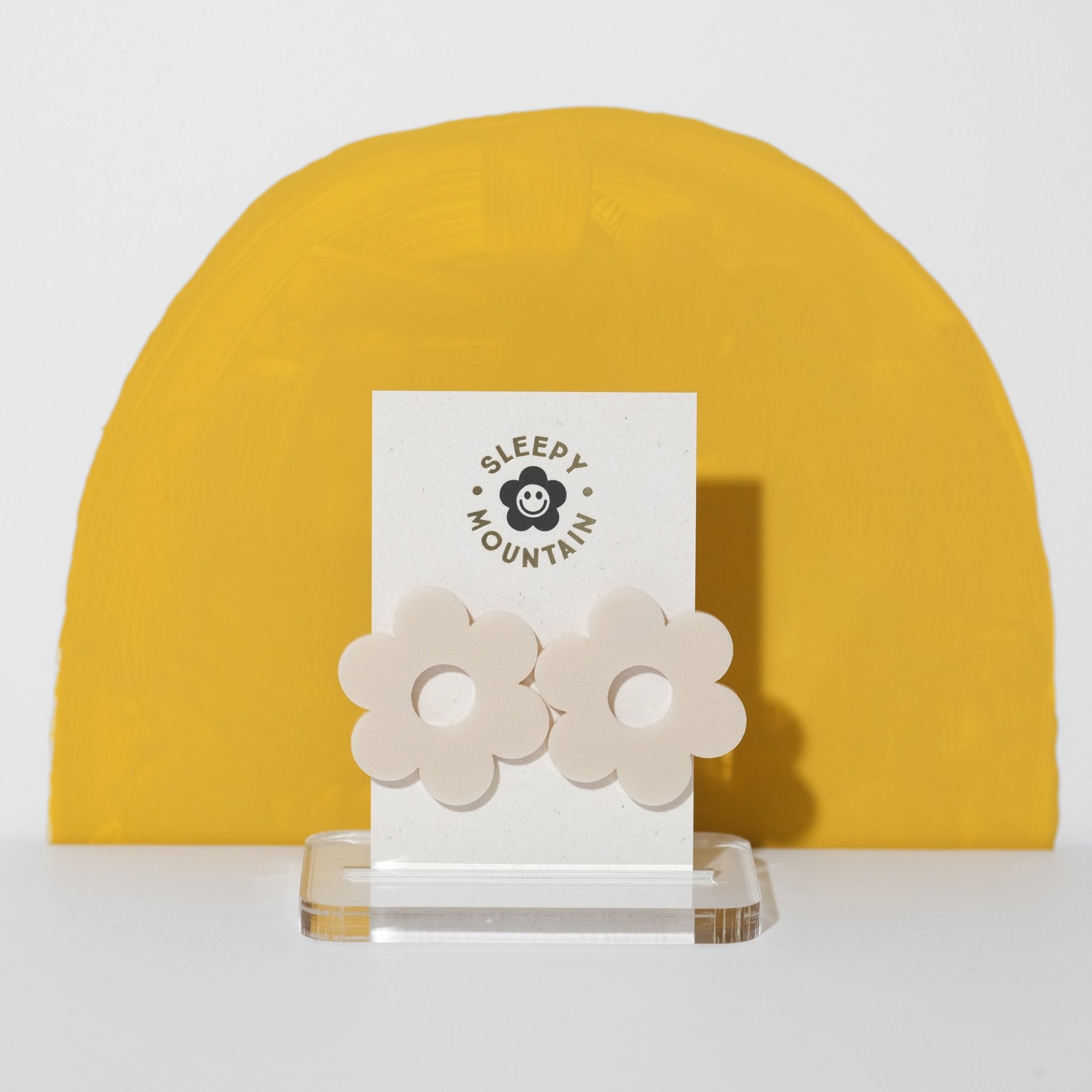 Statement daisy big stud earrings in linen - Sleepy Mountain