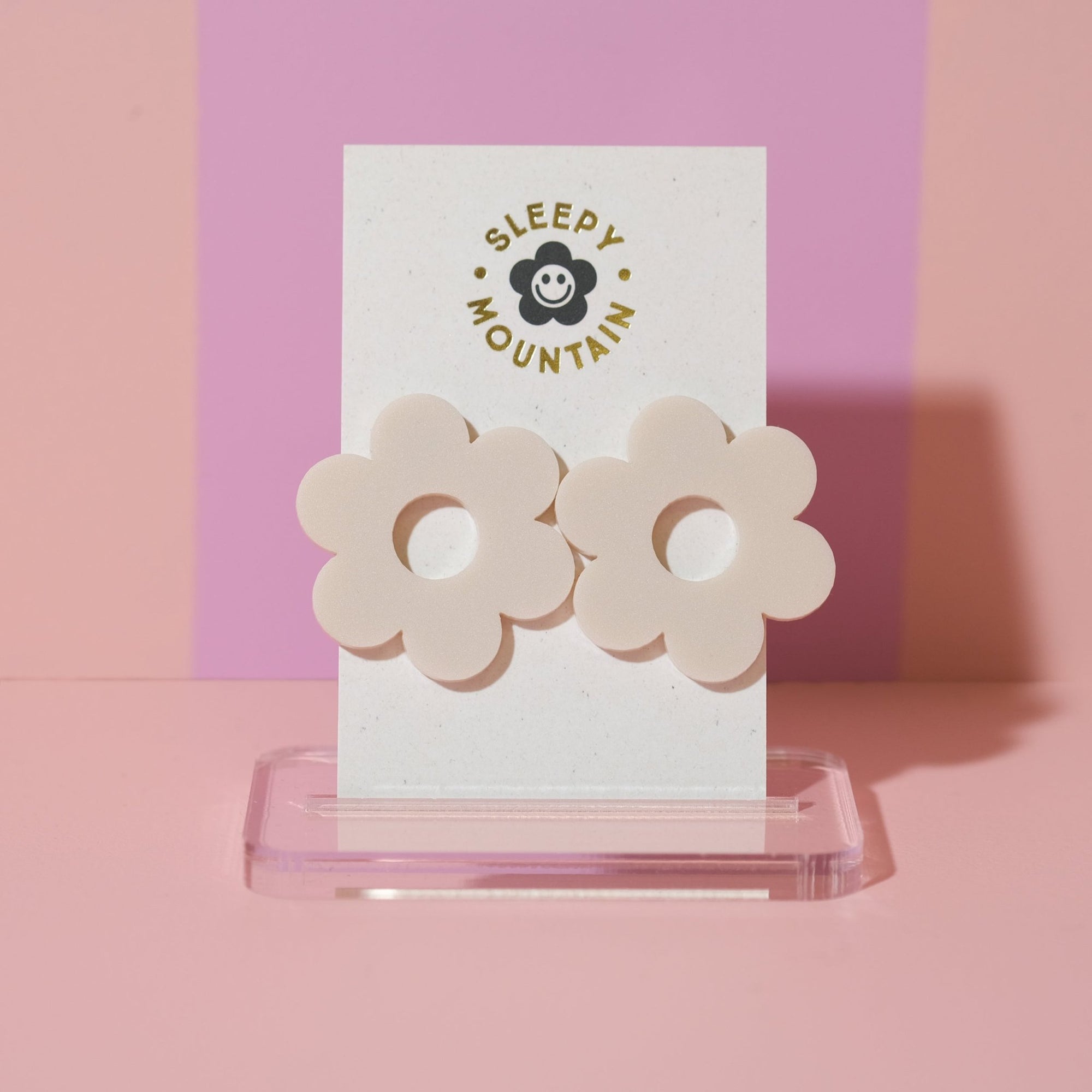 Statement daisy big stud earrings in linen - Sleepy Mountain