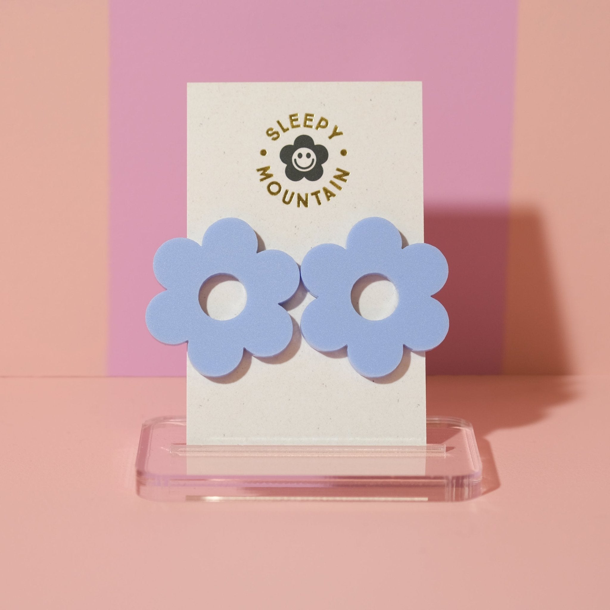 Statement daisy big stud earrings in periwinkle blue - Sleepy Mountain