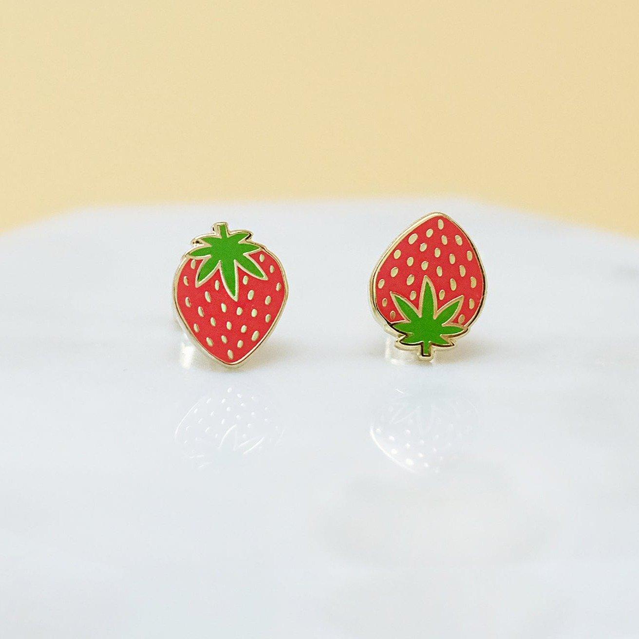Strawberry Earrings - Gold Plated Studs - Sleepy Mountain