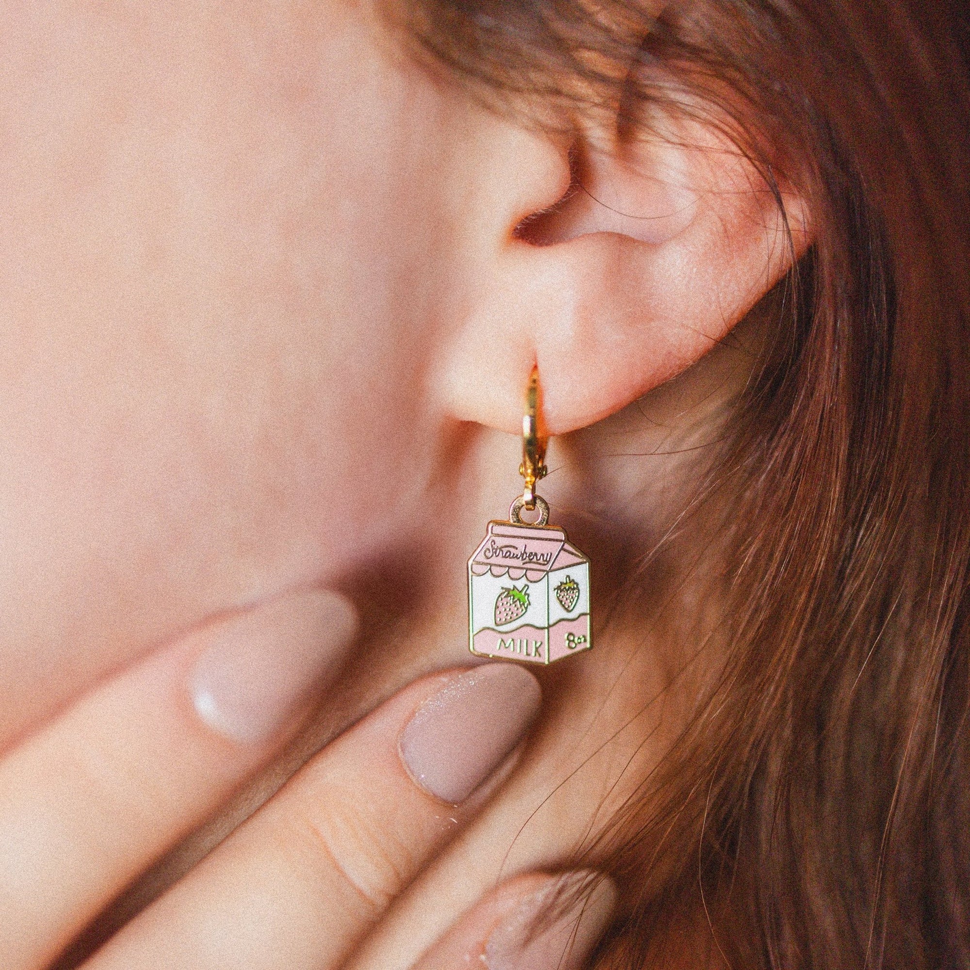 Strawberry Milk Huggie Hoop Earrings - Sleepy Mountain