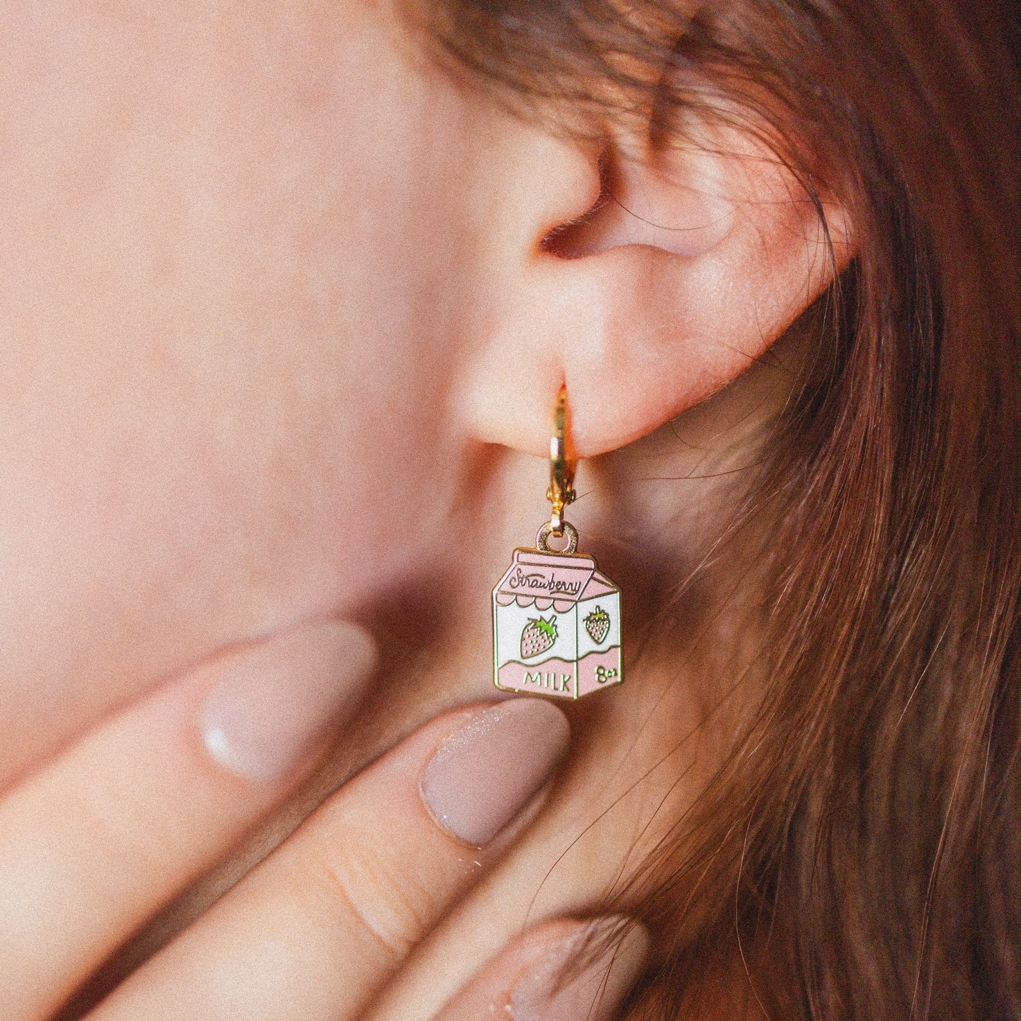 Strawberry Milk Huggie Hoop Earrings - Sleepy Mountain
