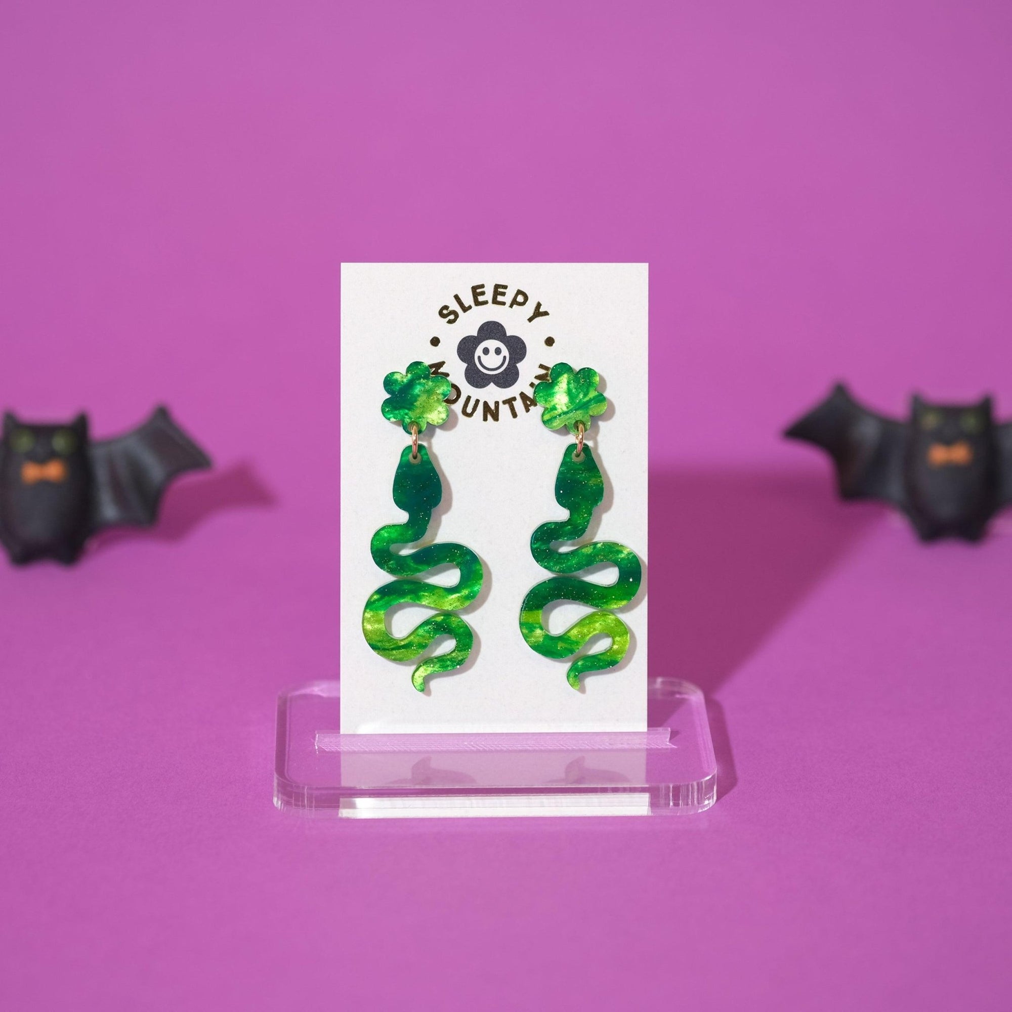 Swirly green Snake Earrings - Sleepy Mountain