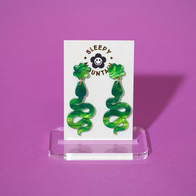 Swirly green Snake Earrings - Sleepy Mountain