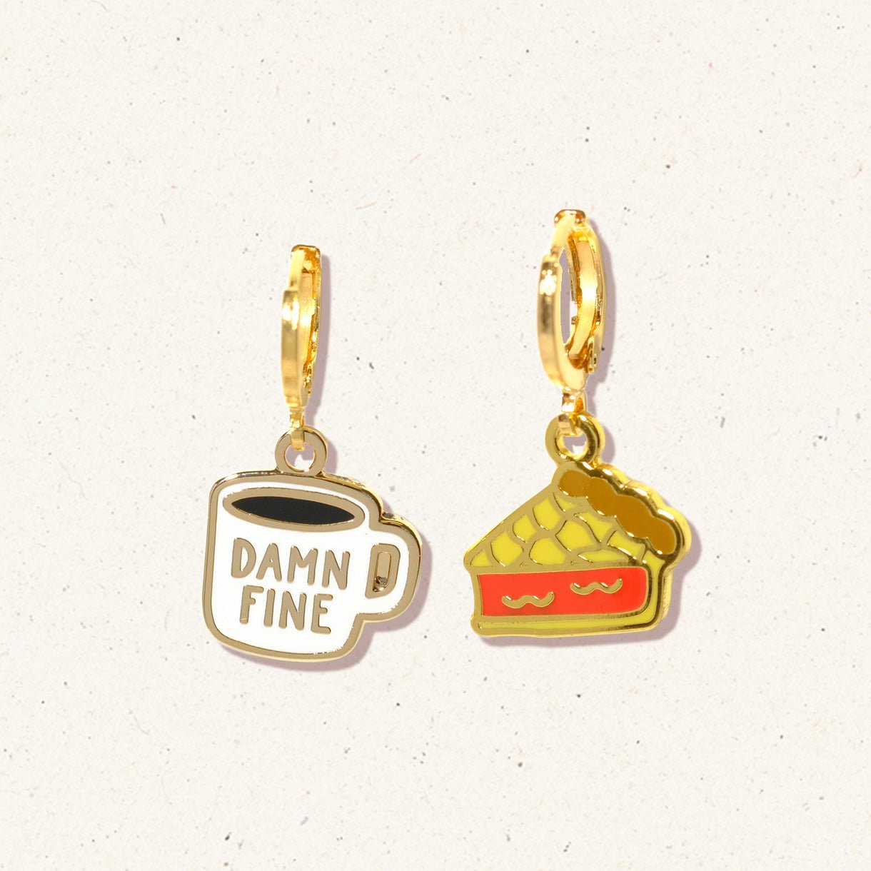 Twin Peaks coffee and cherry pie huggie hoop earrings - Sleepy Mountain