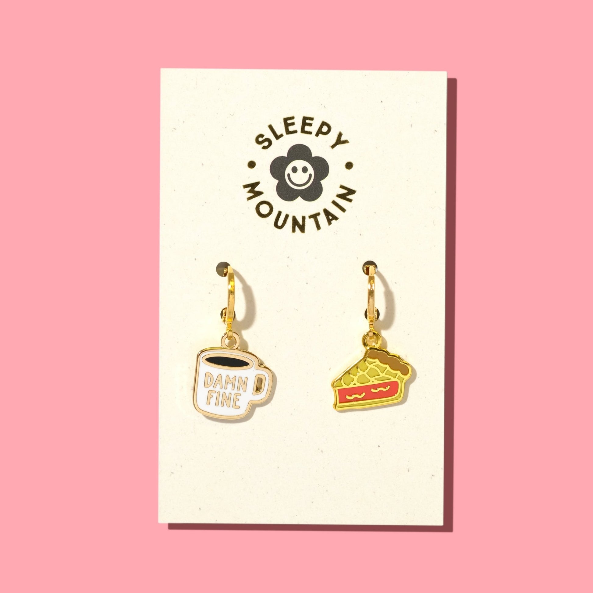 Twin Peaks coffee and cherry pie huggie hoop earrings - Sleepy Mountain